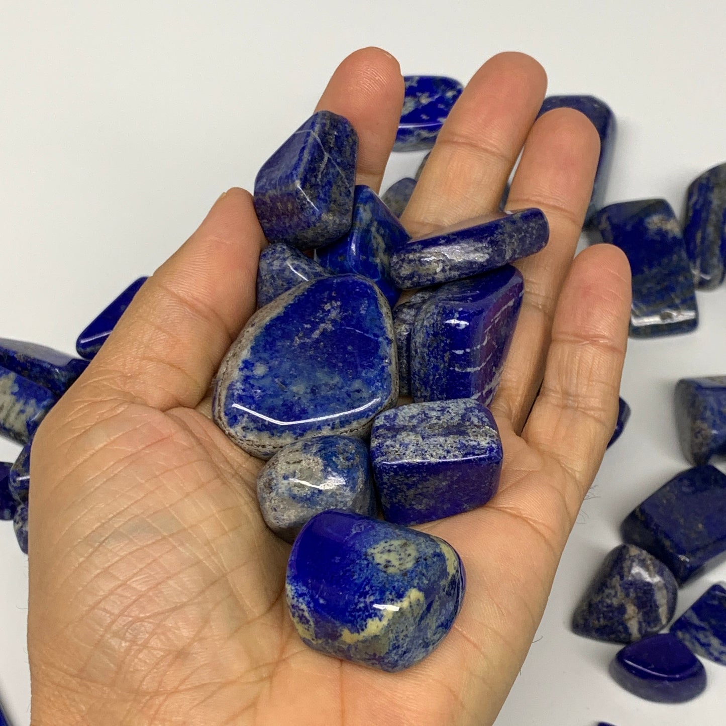 2.2 lb, 0.7"-2.2",72 pcs, Lapis Lazuli Tumbled Stone Polished @Afghanistan,B2689