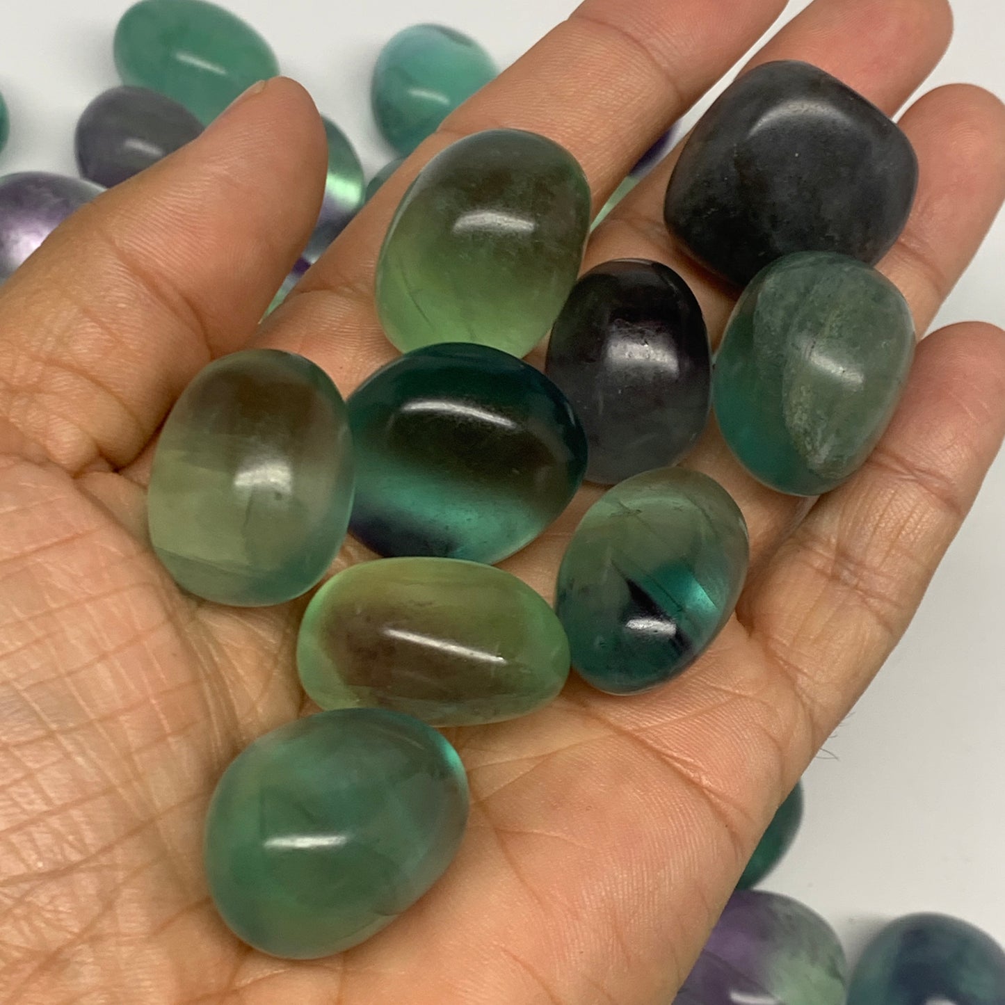 1000g(2.2 lbs),0.9"-1.2",52pcs, Green Fluorite Tumbled Stones @Mozambique,B26927