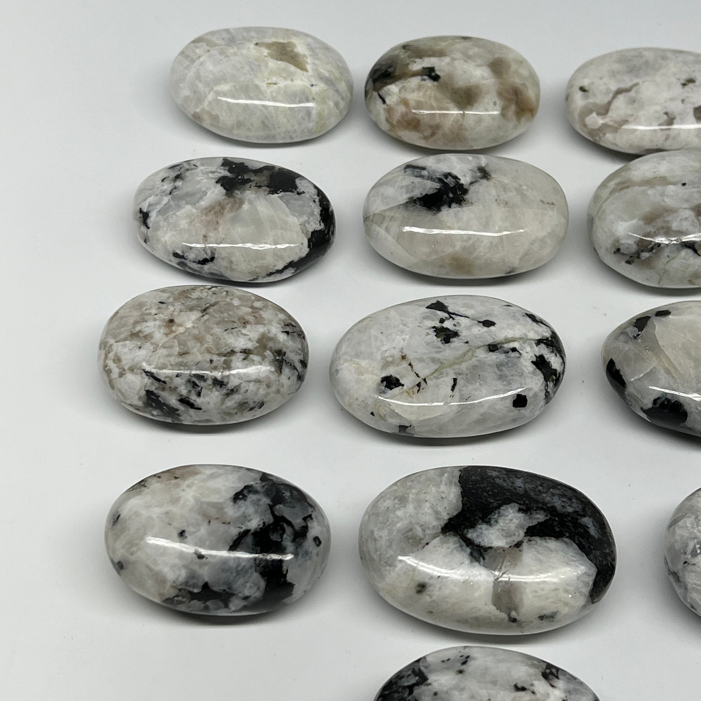 2.2 lb, 2"-2.4", 13 pcs, Rainbow Moonstone Palm-Stone Polished Reiki Crystal, B2