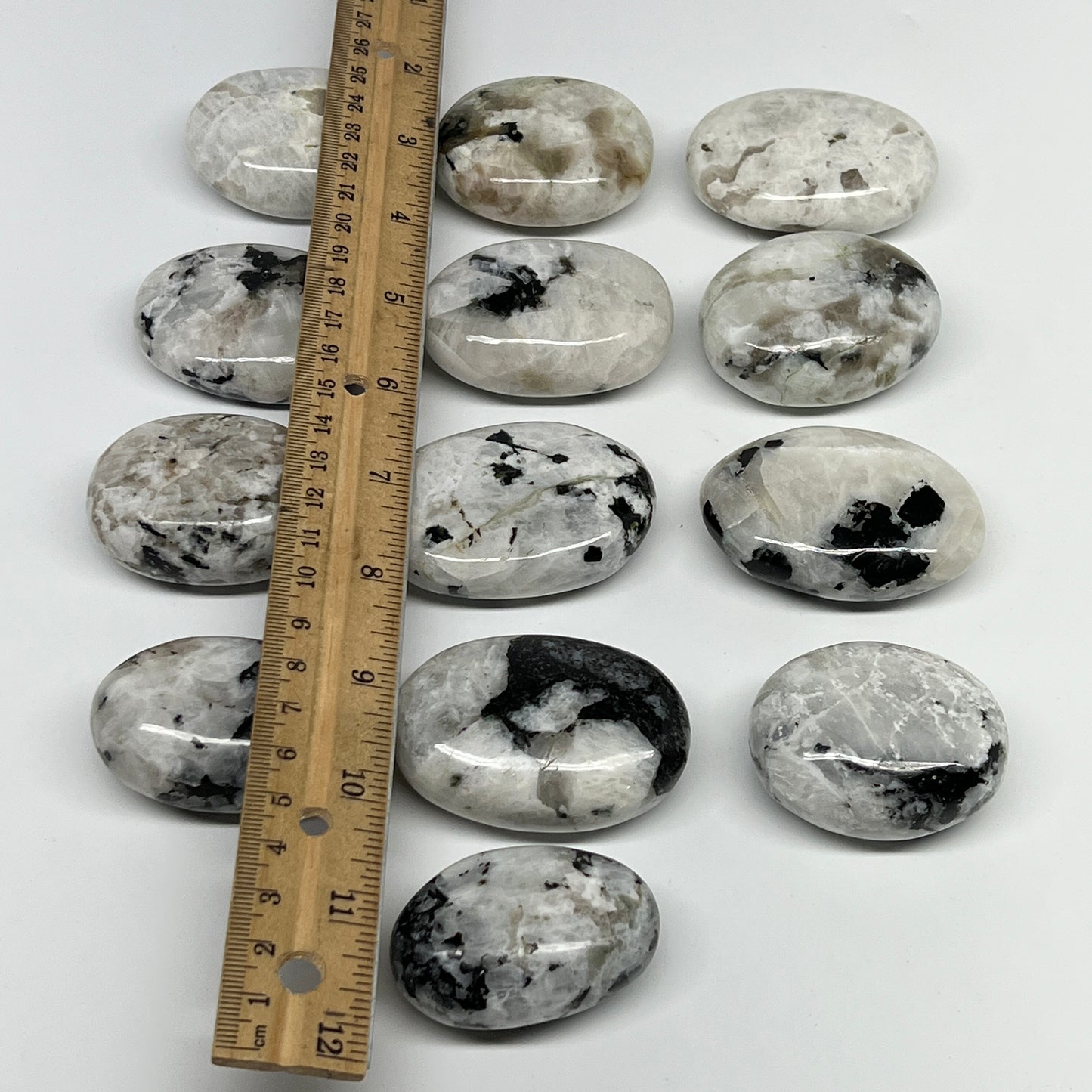 2.2 lb, 2"-2.4", 13 pcs, Rainbow Moonstone Palm-Stone Polished Reiki Crystal, B2