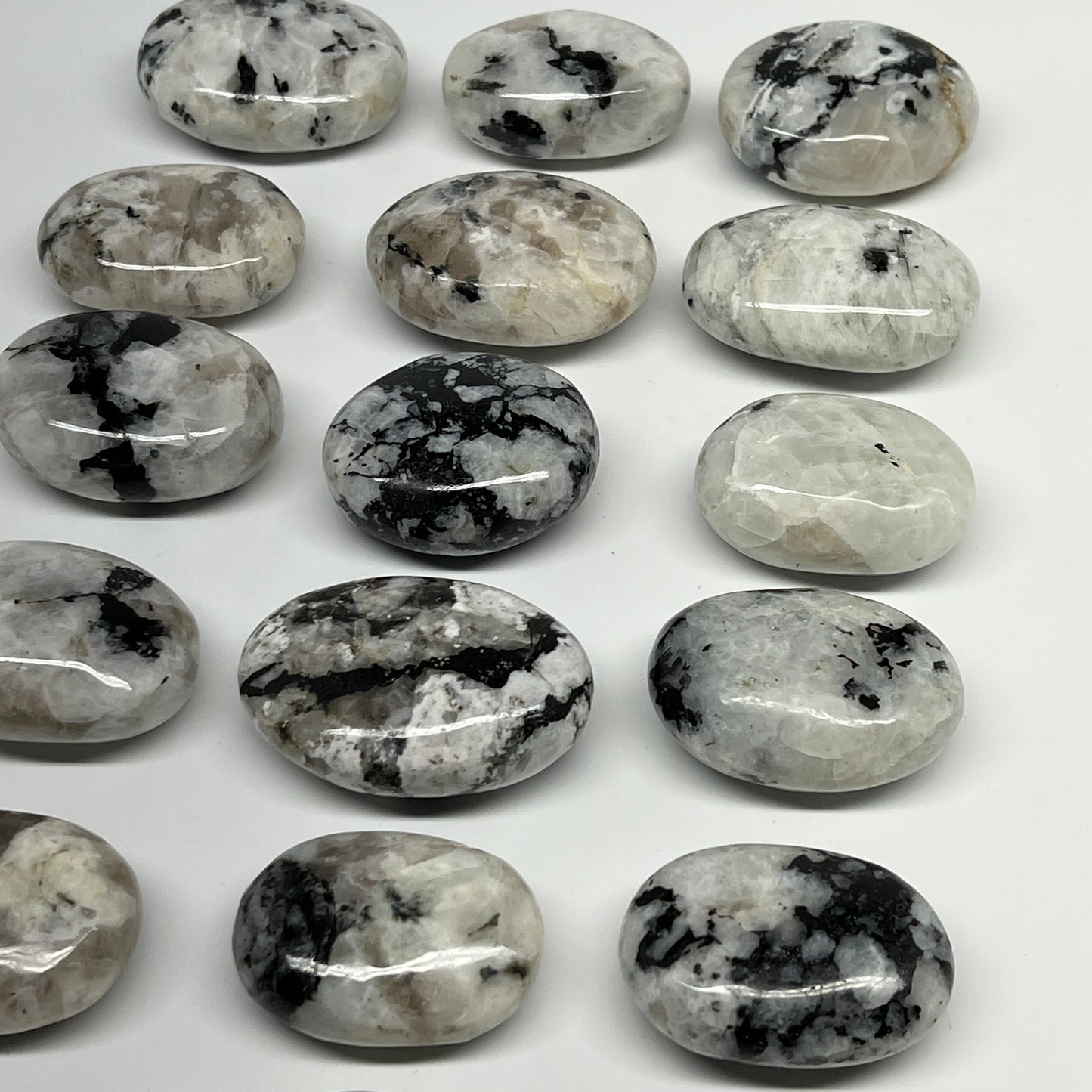 2.2 lb, 1.7"-2.2", 16 pcs, Rainbow Moonstone Palm-Stone Polished Reiki Crystal,