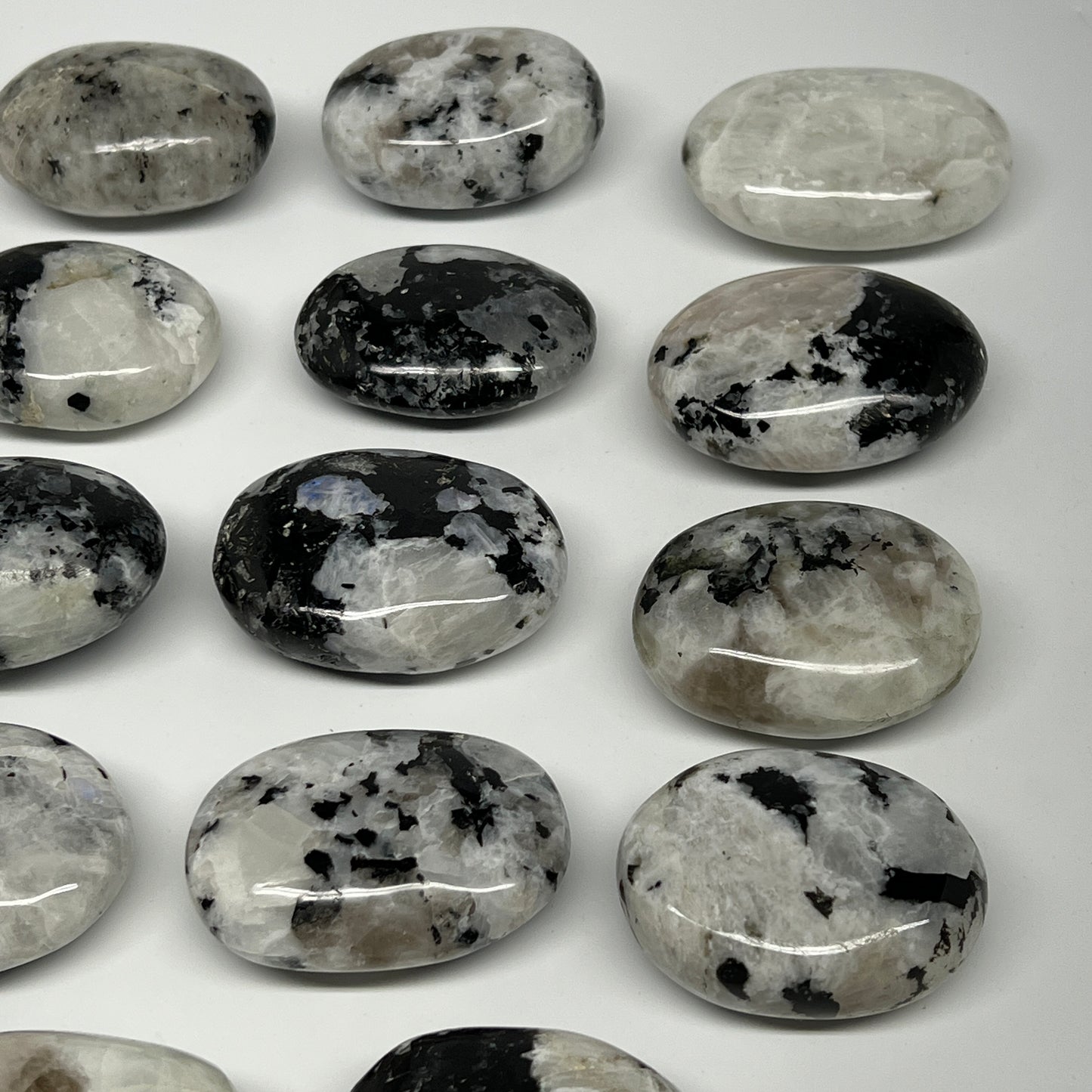 2.2 lb, 2"-2.4", 14 pcs, Rainbow Moonstone Palm-Stone Polished Reiki Crystal, B2