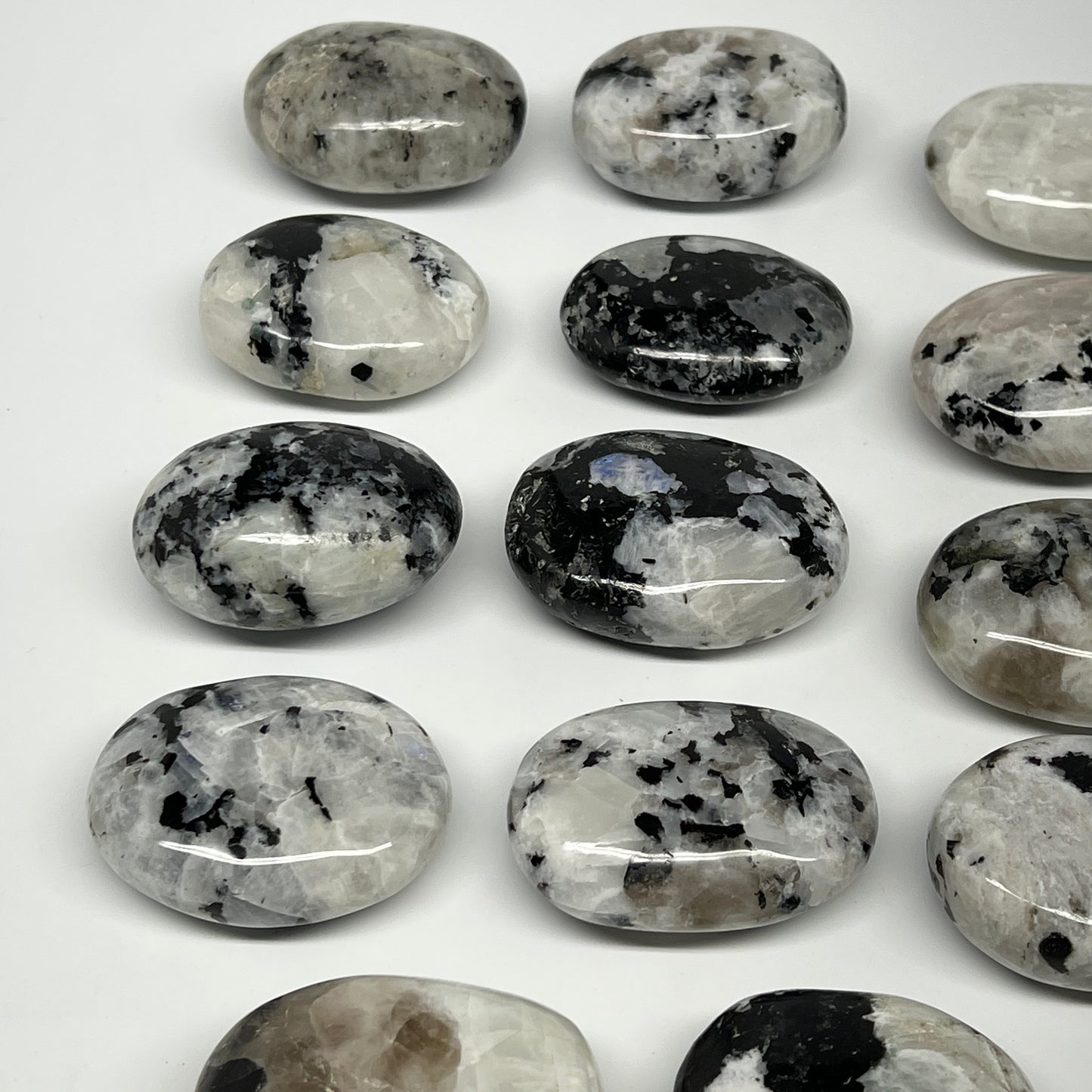 2.2 lb, 2"-2.4", 14 pcs, Rainbow Moonstone Palm-Stone Polished Reiki Crystal, B2
