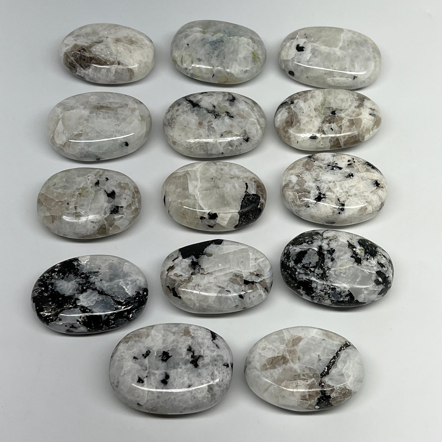 2.2 lb, 2"-2.3", 14 pcs, Rainbow Moonstone Palm-Stone Polished Reiki Crystal, B2
