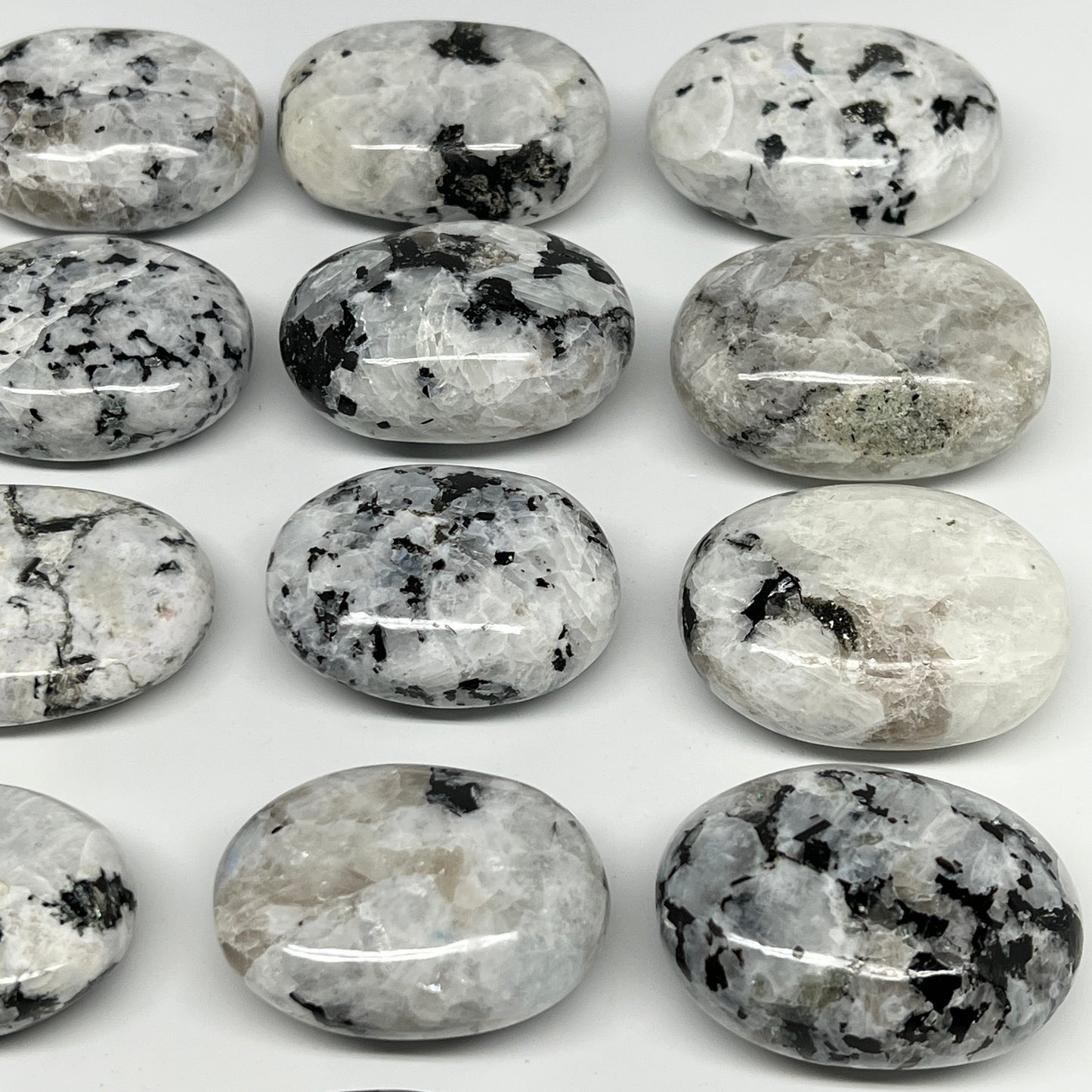 2.2 lb, 1.9"-2.4", 13 pcs, Rainbow Moonstone Palm-Stone Polished Reiki Crystal,