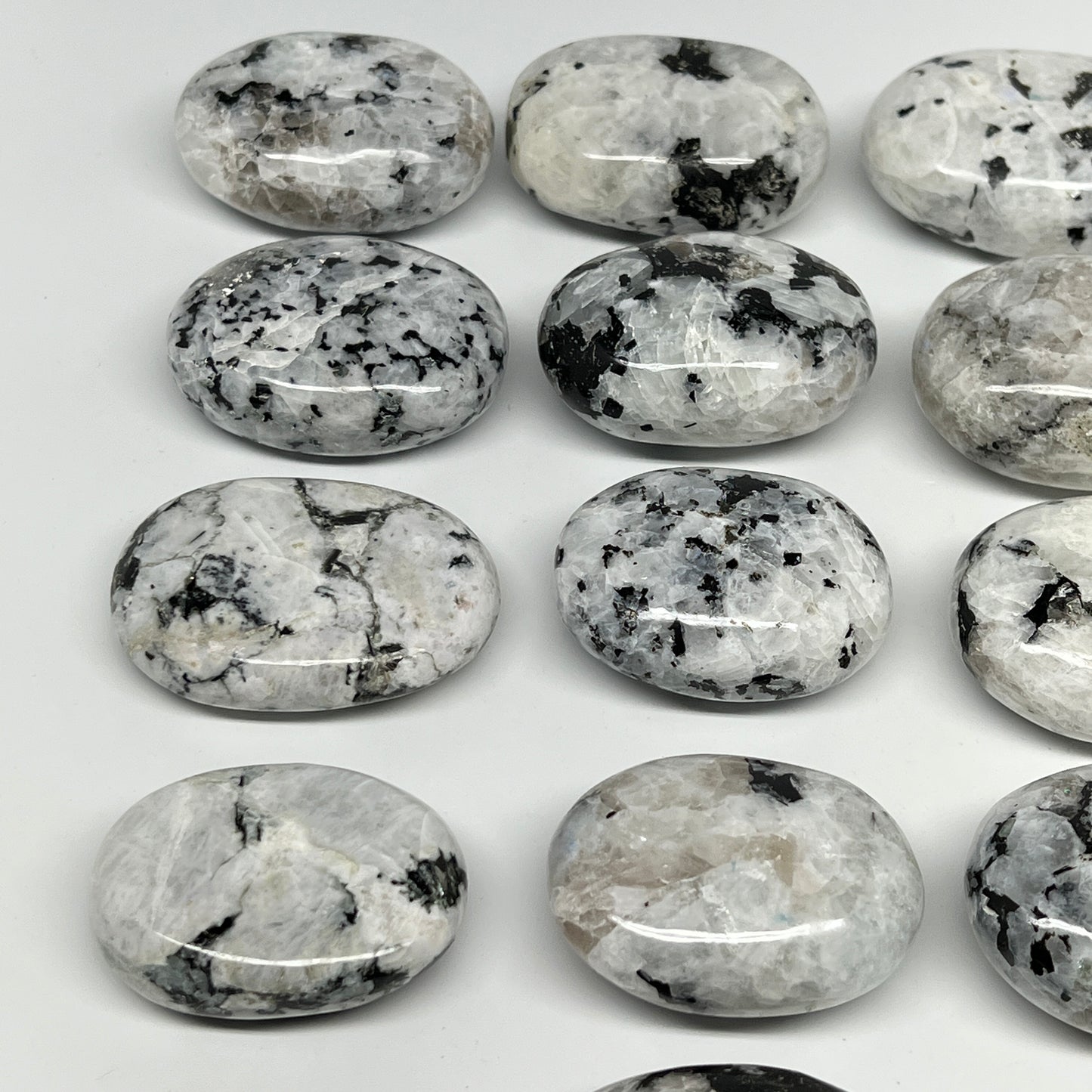 2.2 lb, 1.9"-2.4", 13 pcs, Rainbow Moonstone Palm-Stone Polished Reiki Crystal,