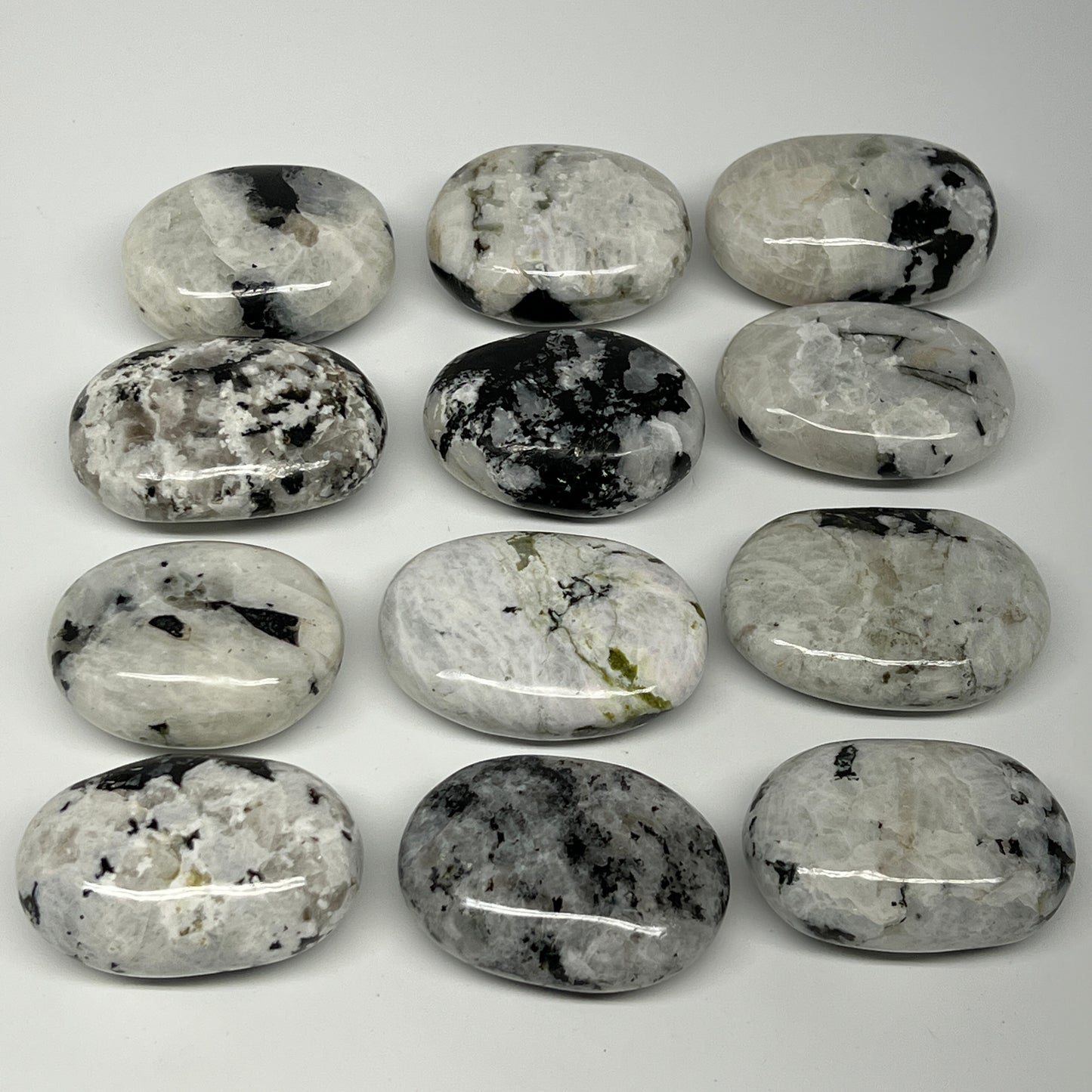 2.2 lb, 2"-2.4", 12 pcs, Rainbow Moonstone Palm-Stone Polished Reiki Crystal, B2