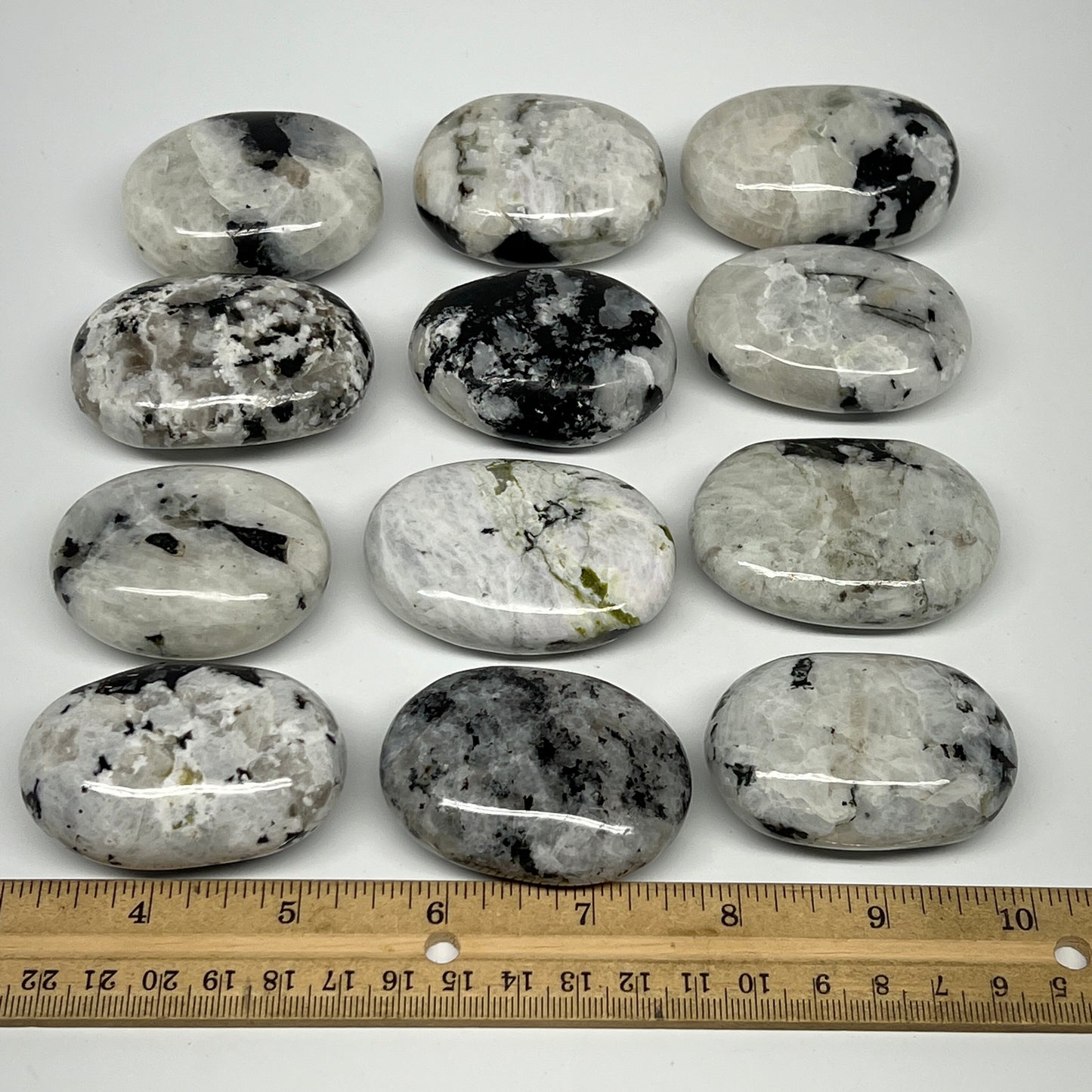 2.2 lb, 2"-2.4", 12 pcs, Rainbow Moonstone Palm-Stone Polished Reiki Crystal, B2