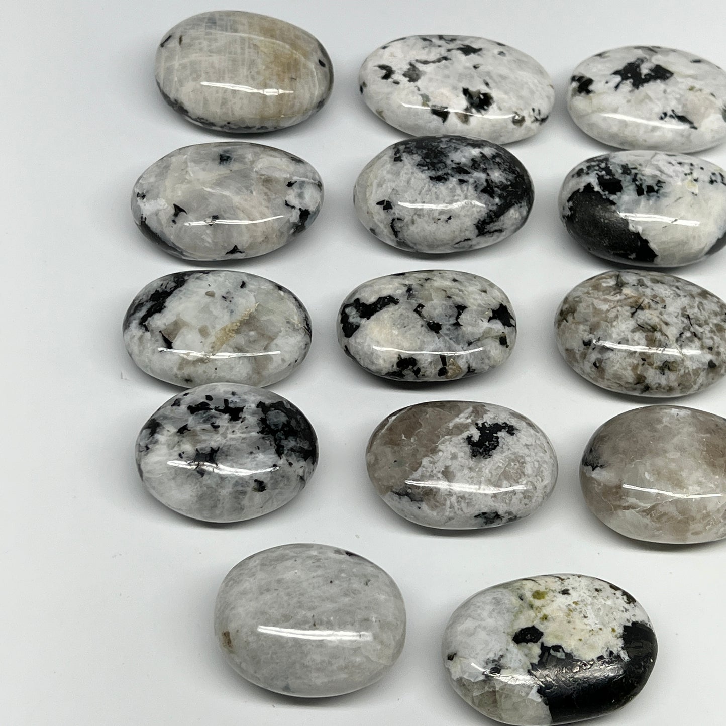 2.2 lb, 1.8"-2.5", 14 pcs, Rainbow Moonstone Palm-Stone Polished Reiki Crystal,