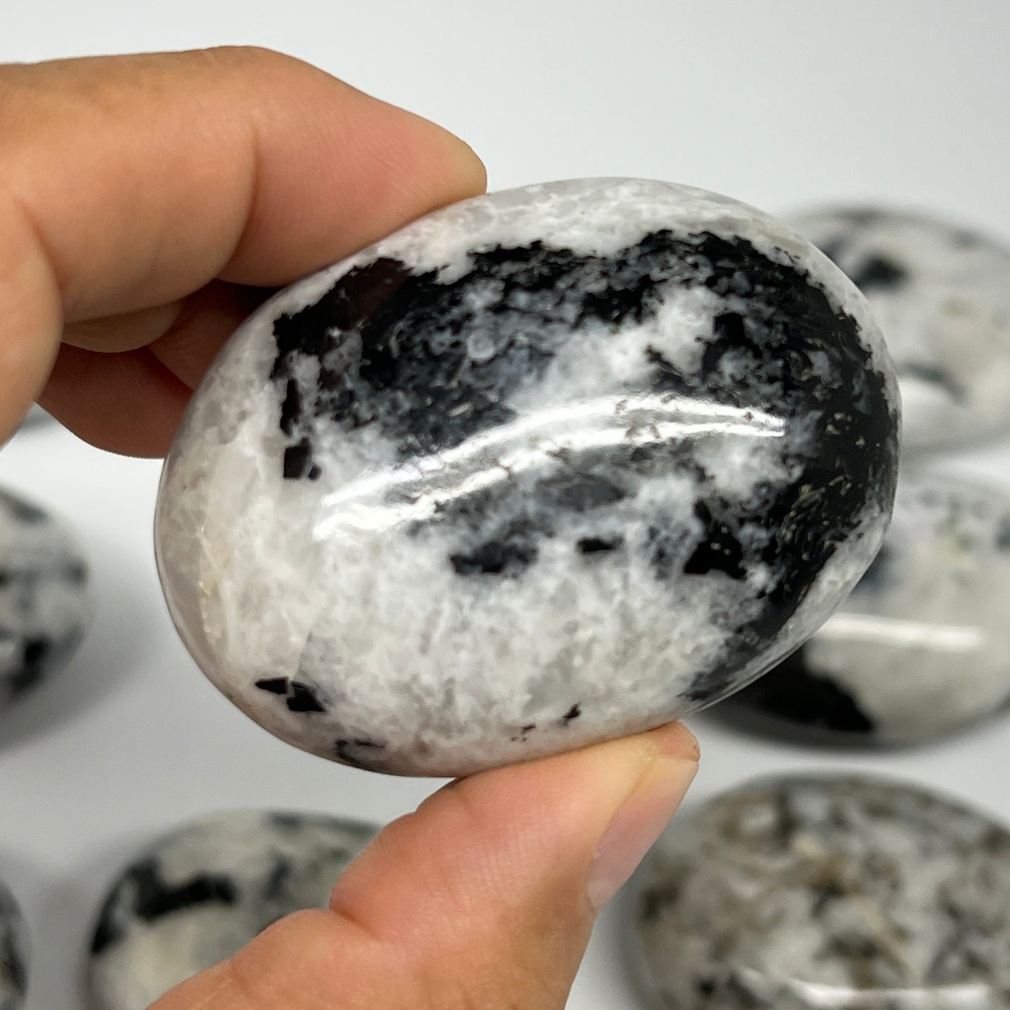 2.2 lb, 1.8"-2.5", 14 pcs, Rainbow Moonstone Palm-Stone Polished Reiki Crystal,