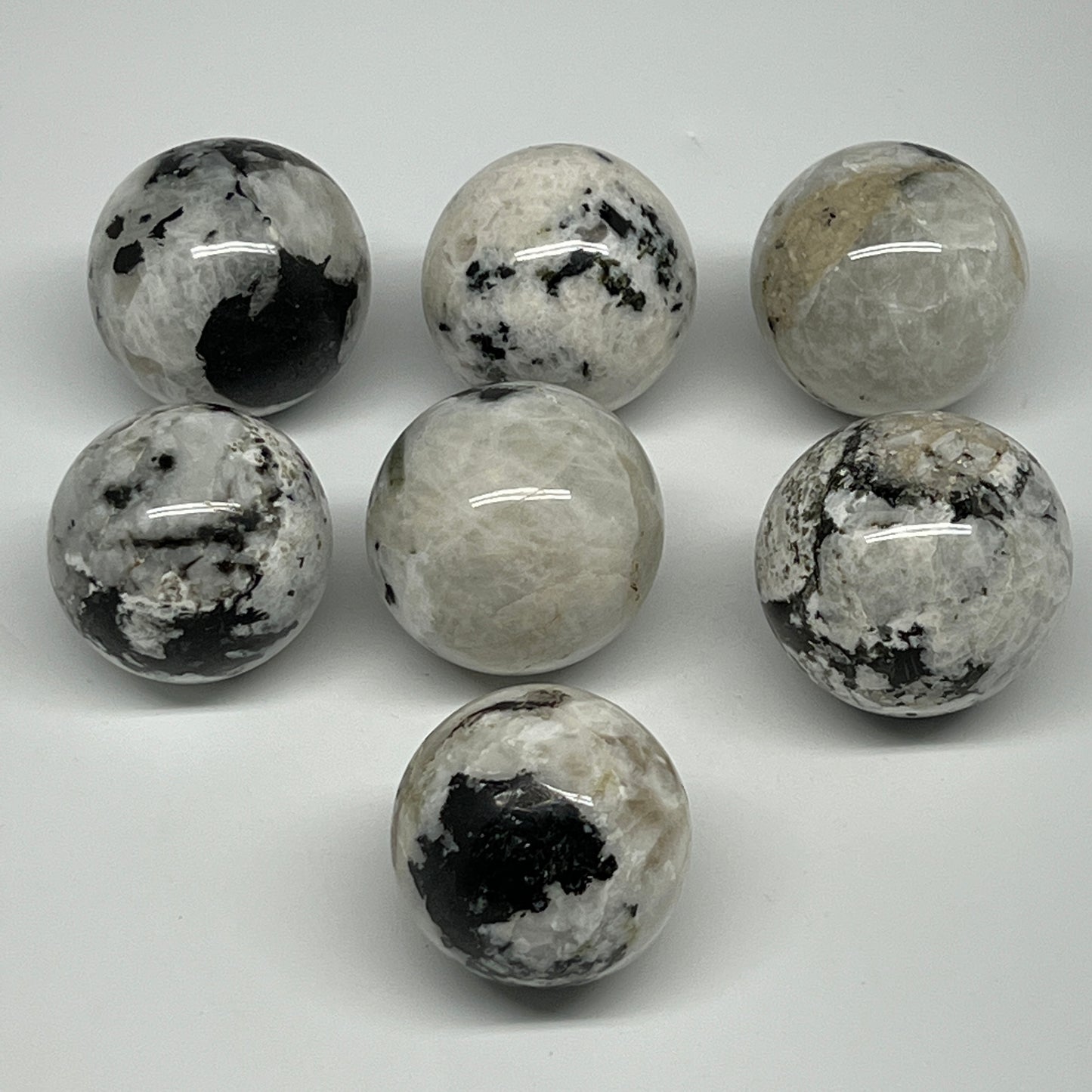 1085g, 1.8" - 2", 7pcs, Rainbow Moonstone Spheres Gemstones @India, B21421