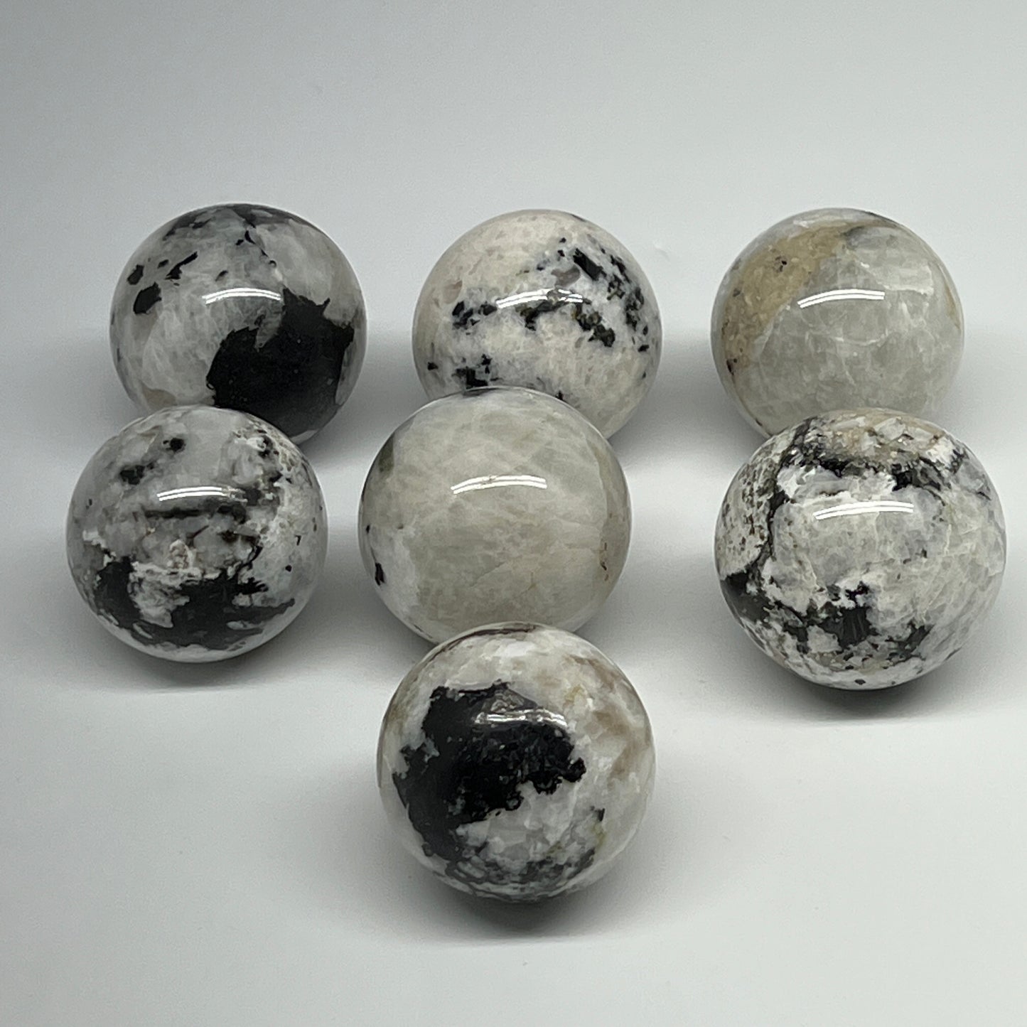 1085g, 1.8" - 2", 7pcs, Rainbow Moonstone Spheres Gemstones @India, B21421
