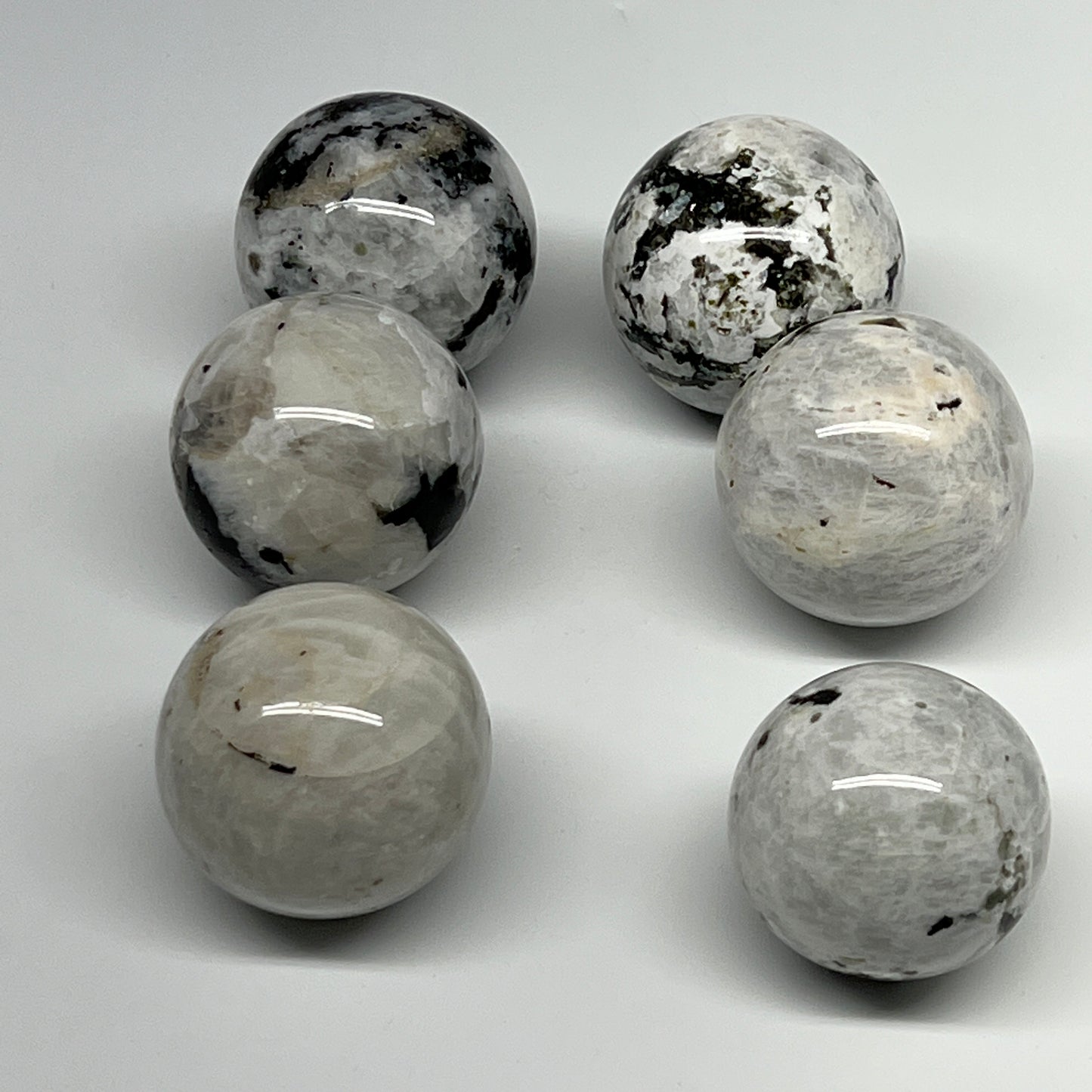 1005g, 1.8" - 2", 6pcs, Rainbow Moonstone Spheres Gemstones @India, B21422