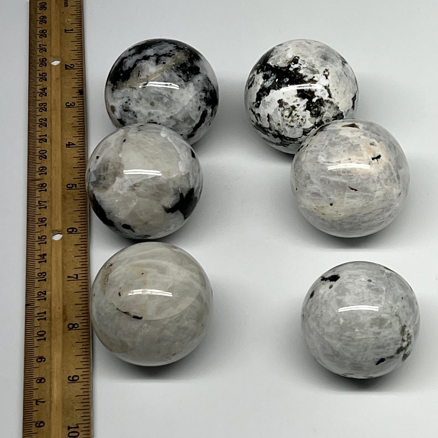 1005g, 1.8" - 2", 6pcs, Rainbow Moonstone Spheres Gemstones @India, B21422