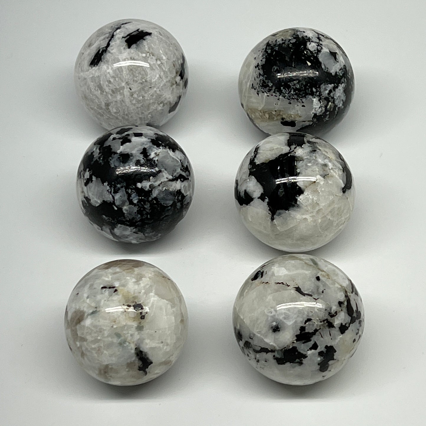 1045g, 1.9" - 2.1", 6pcs, Rainbow Moonstone Spheres Gemstones @India, B21423