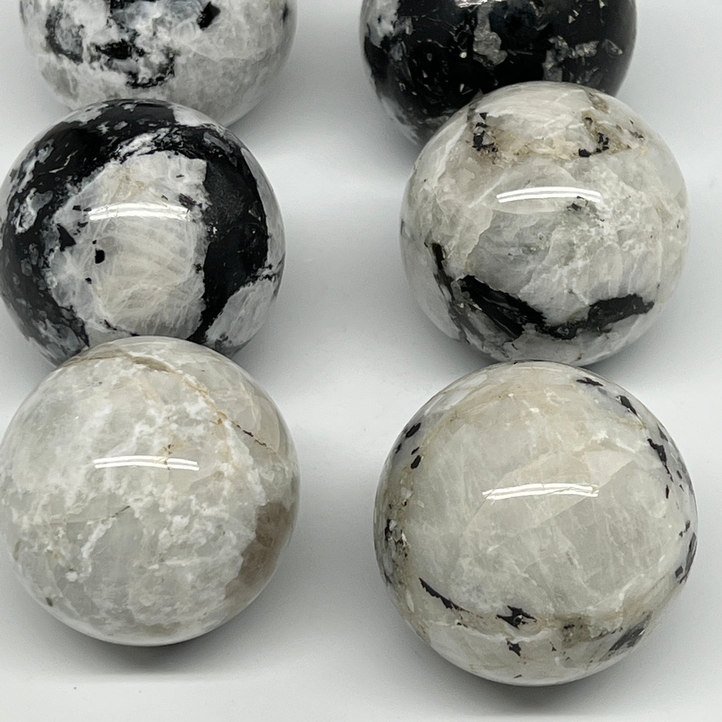 1045g, 1.9" - 2.1", 6pcs, Rainbow Moonstone Spheres Gemstones @India, B21423
