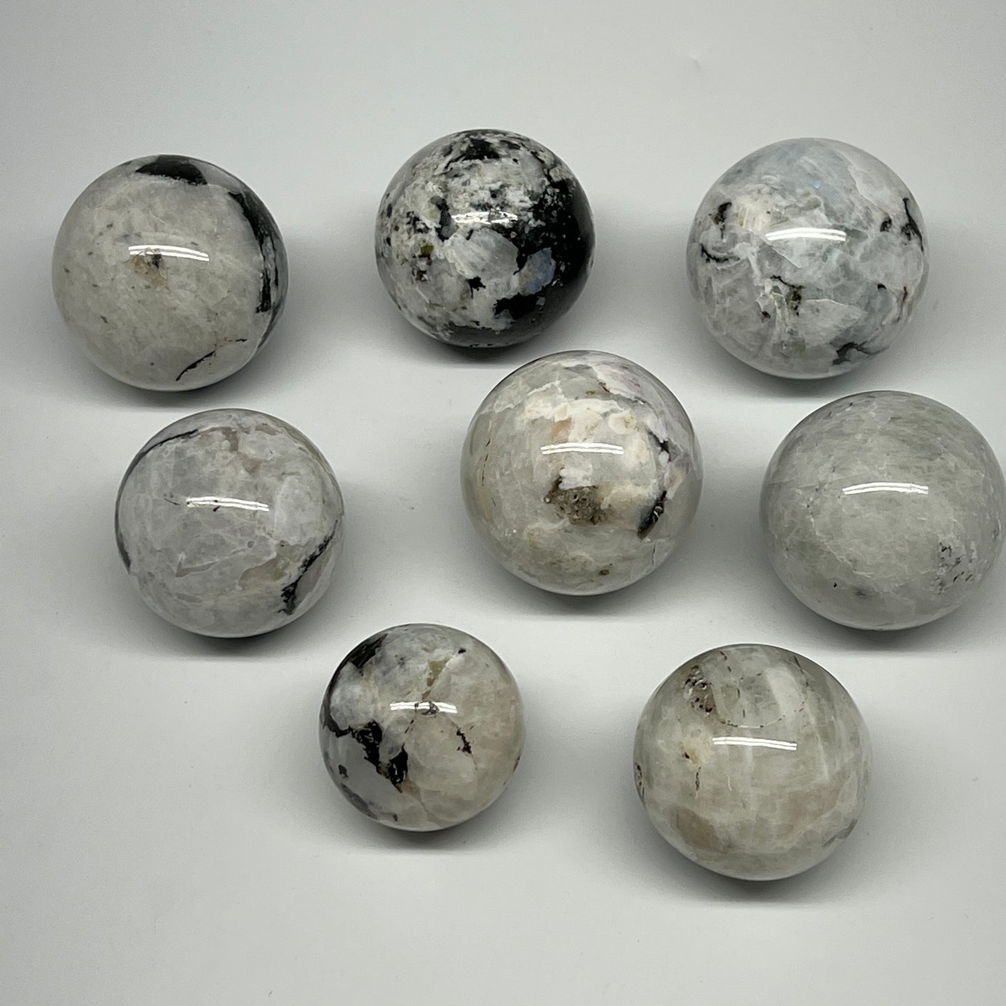 1050g, 1.5" - 2", 8pcs, Rainbow Moonstone Spheres Gemstones @India, B21424