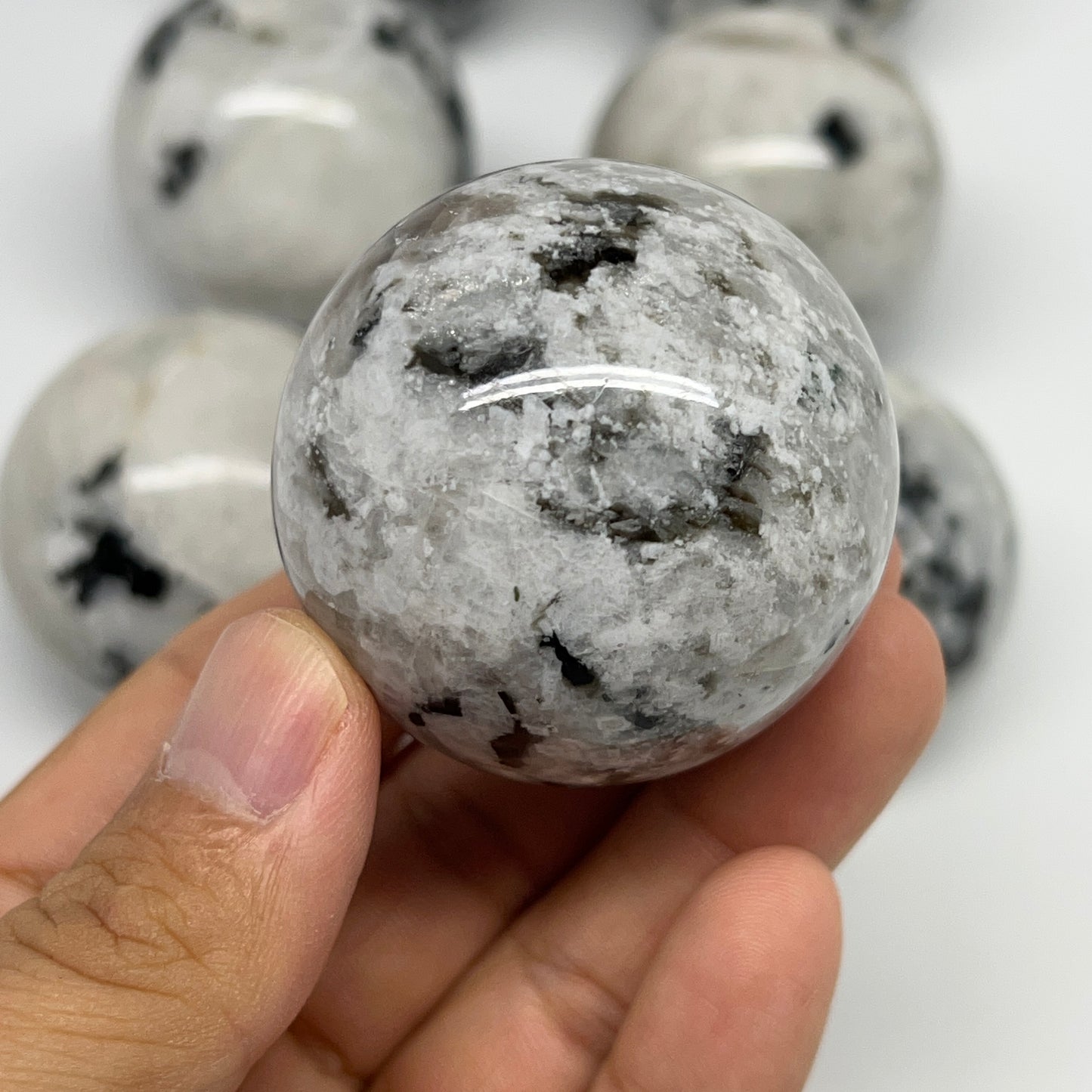 1075g, 1.8" - 2", 7pcs, Rainbow Moonstone Spheres Gemstones @India, B21425