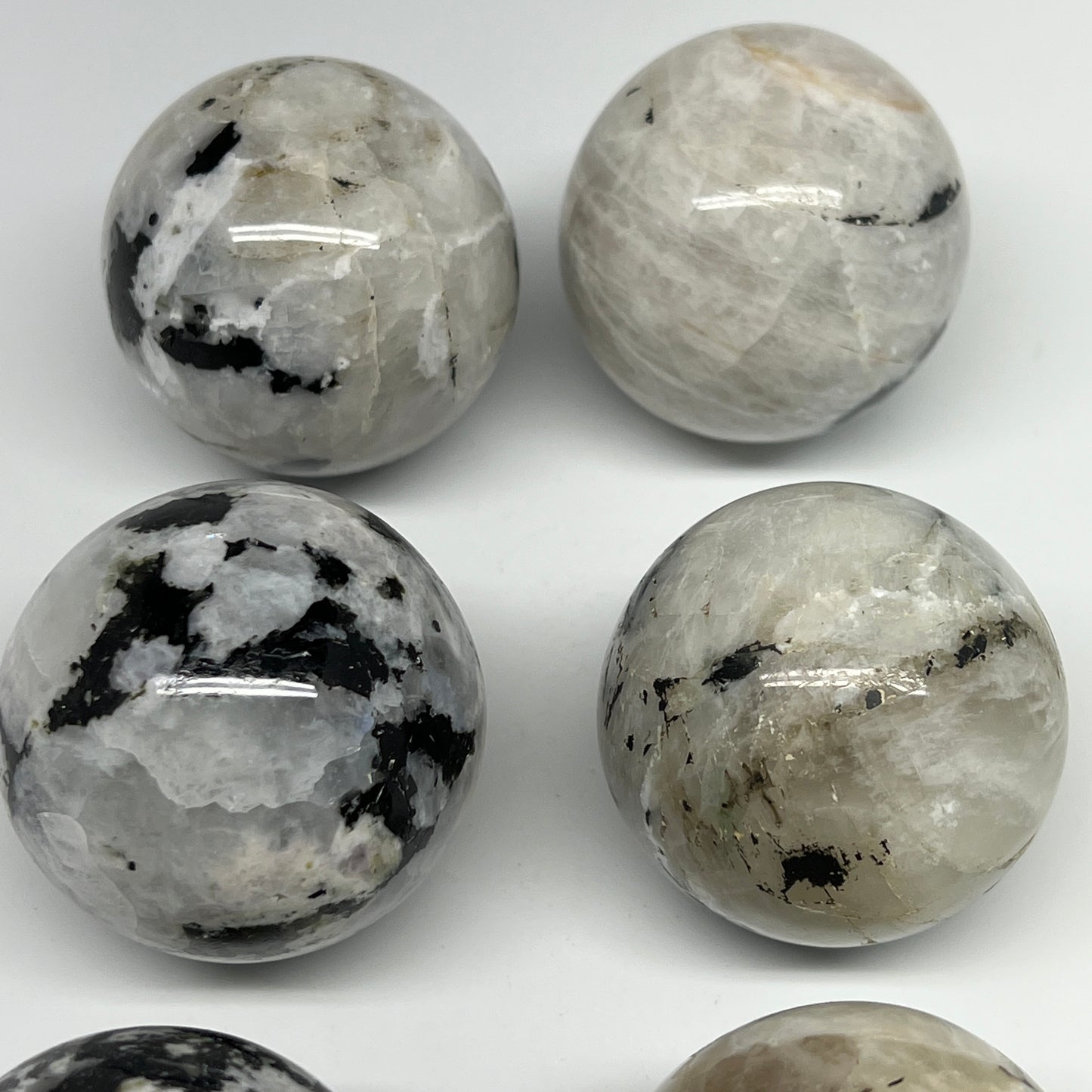 1005g, 1.8" - 2", 6pcs, Rainbow Moonstone Spheres Gemstones @India, B21426