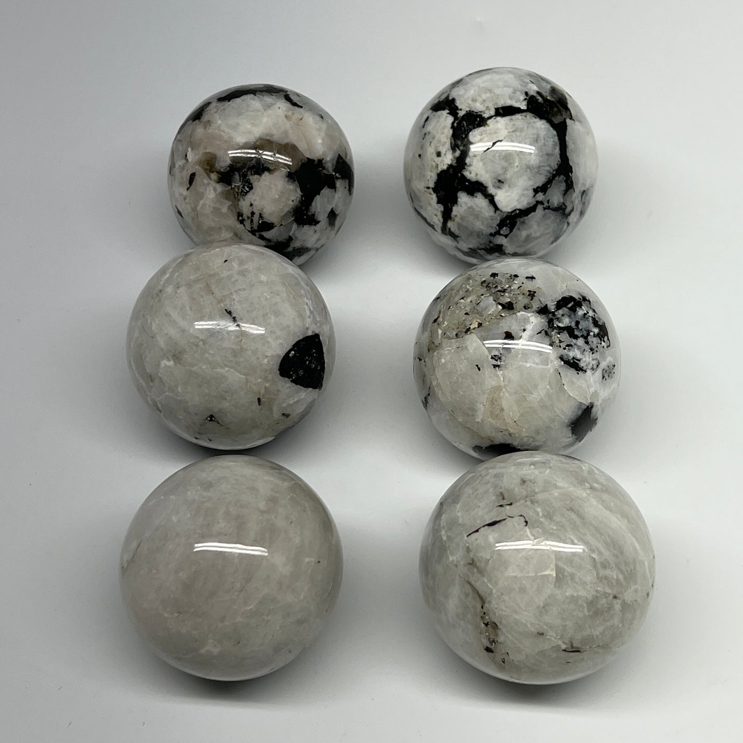 1005g, 1.9" - 2.1", 6pcs, Rainbow Moonstone Spheres Gemstones @India, B21429
