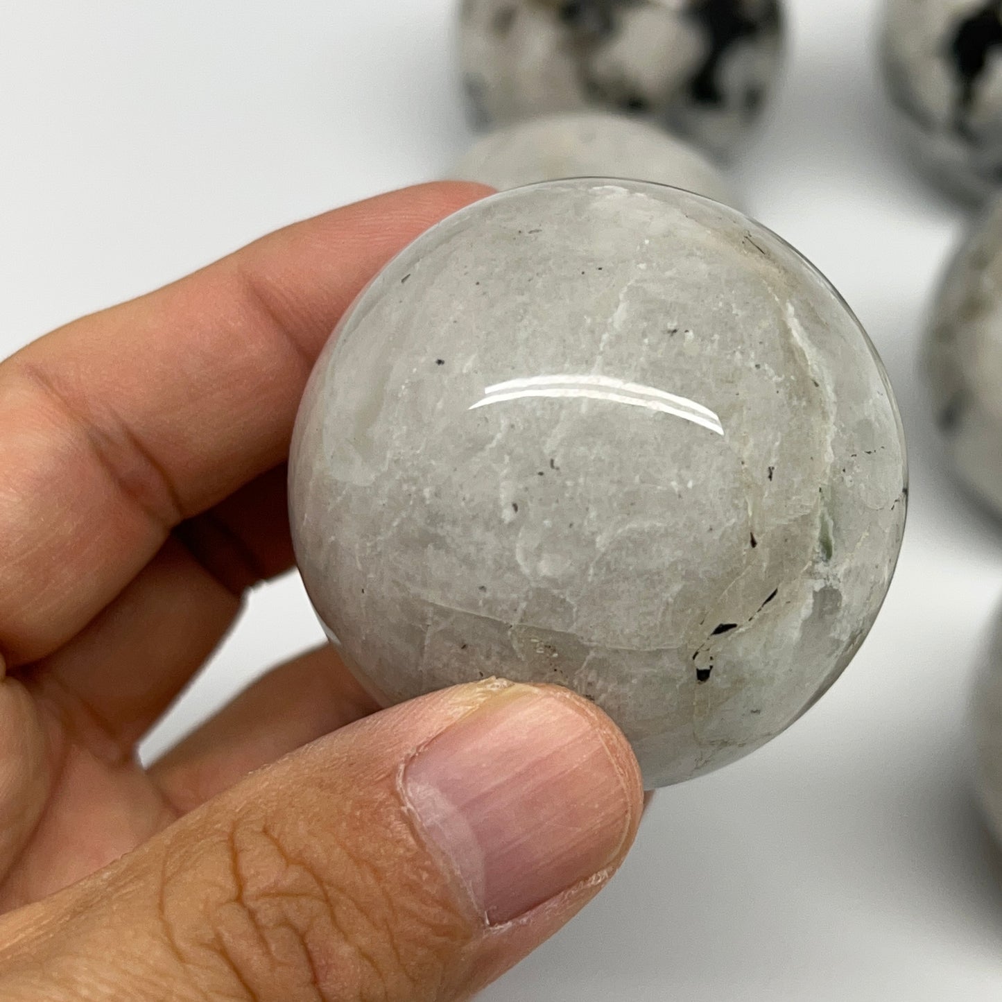 1005g, 1.9" - 2.1", 6pcs, Rainbow Moonstone Spheres Gemstones @India, B21429