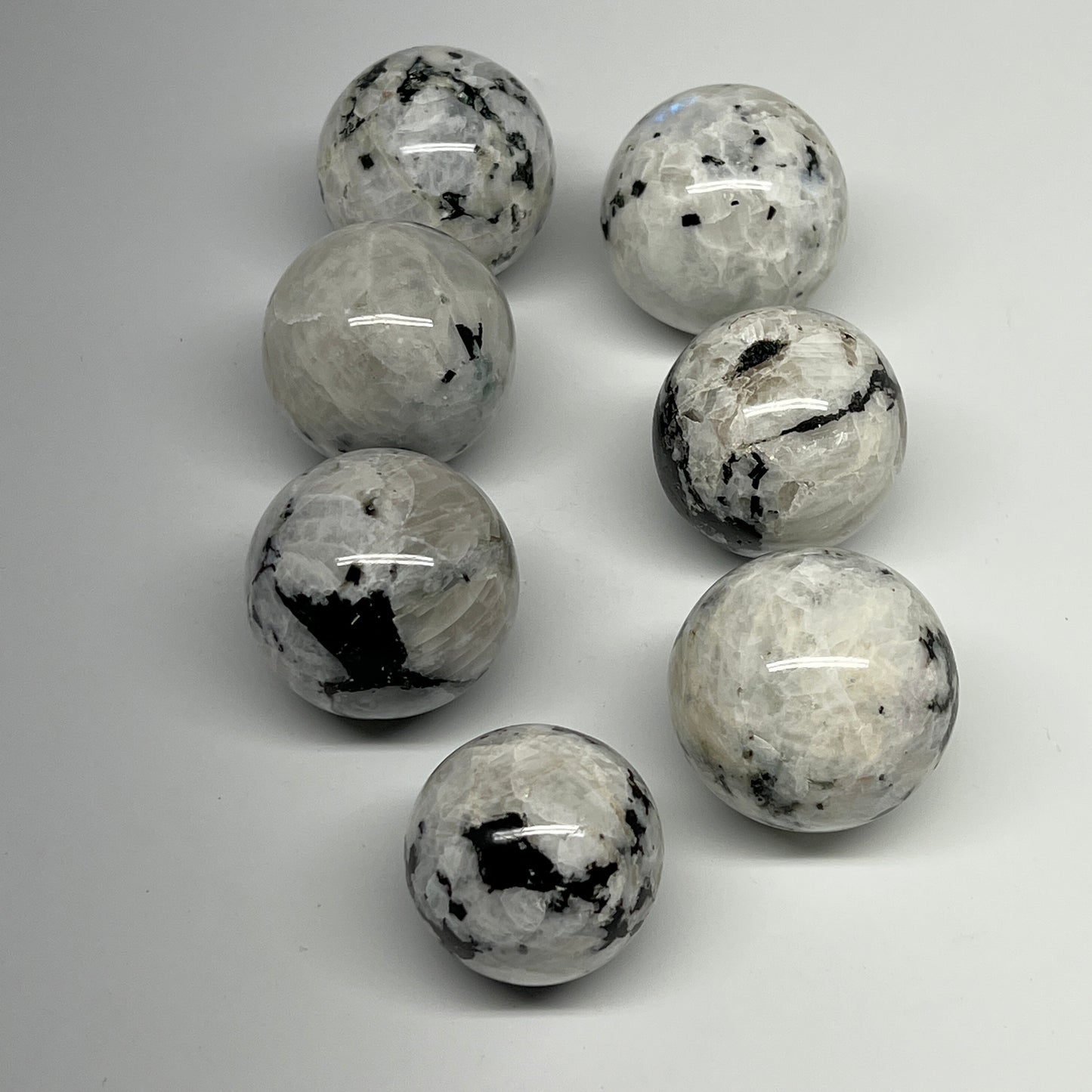 1035g, 1.6" - 2", 7pcs, Rainbow Moonstone Spheres Gemstones @India, B21430