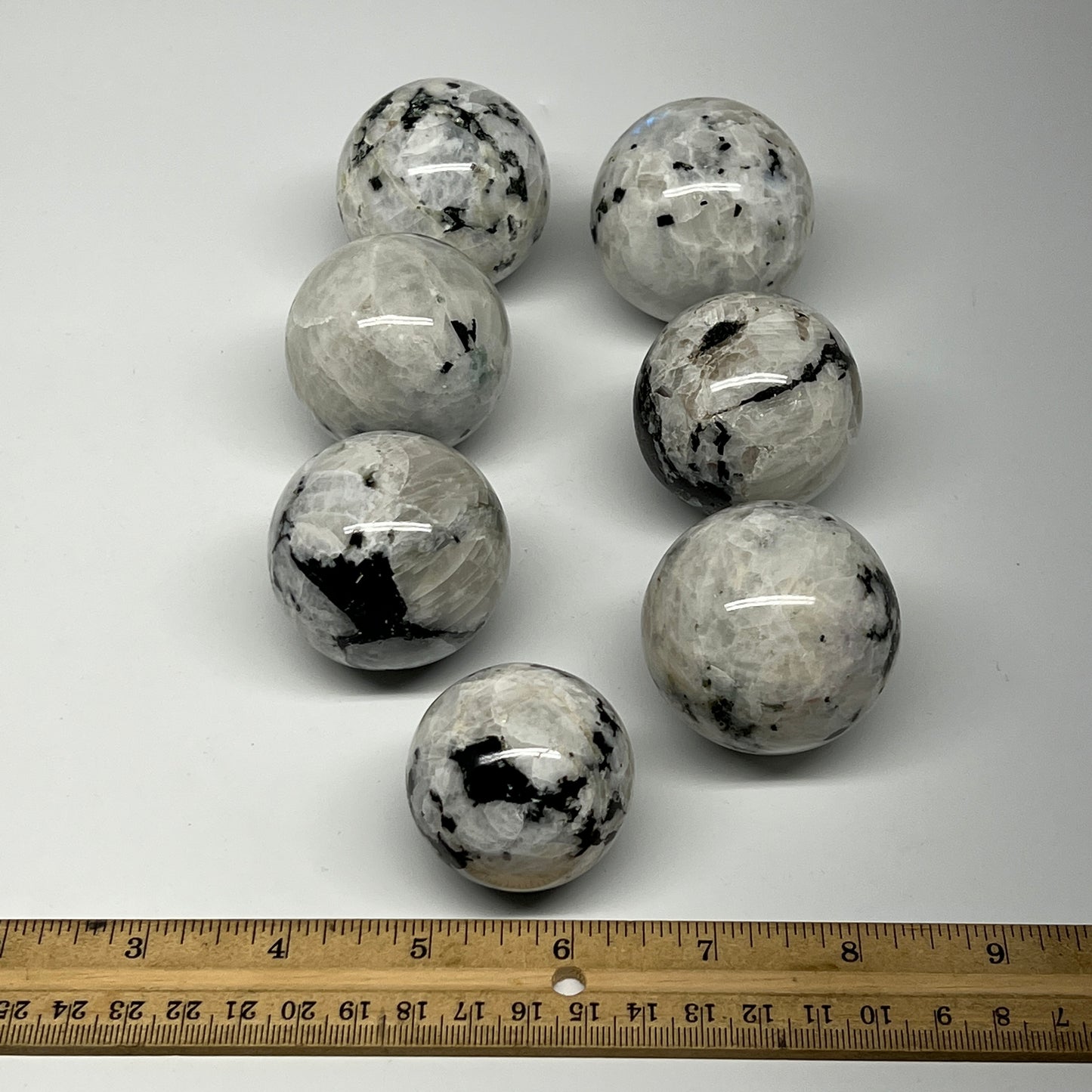 1035g, 1.6" - 2", 7pcs, Rainbow Moonstone Spheres Gemstones @India, B21430