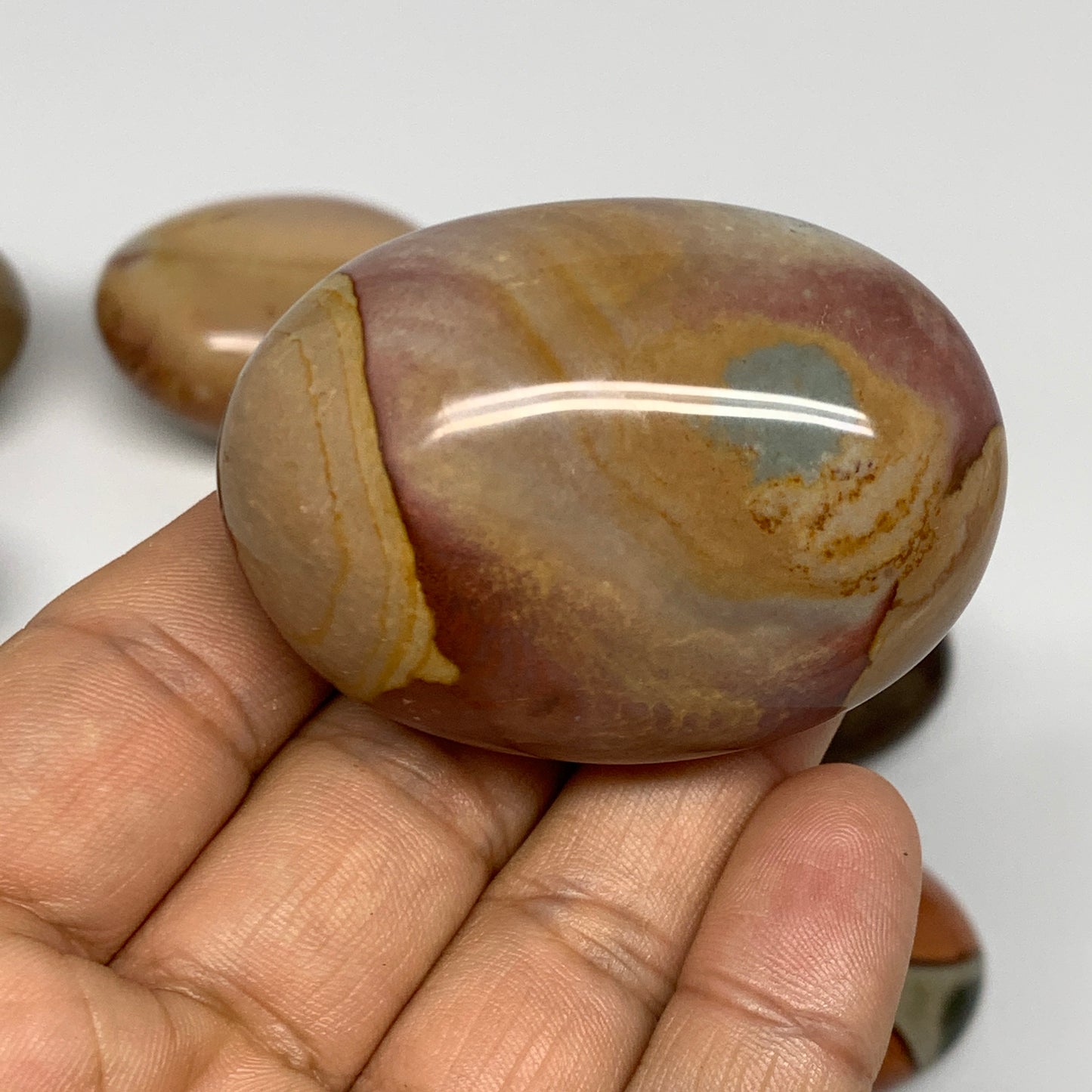 2.2 lb, 1.7"-2.2", 15 pcs, Polychrome Jasper Palm-Stone Polished Reiki Crystal,