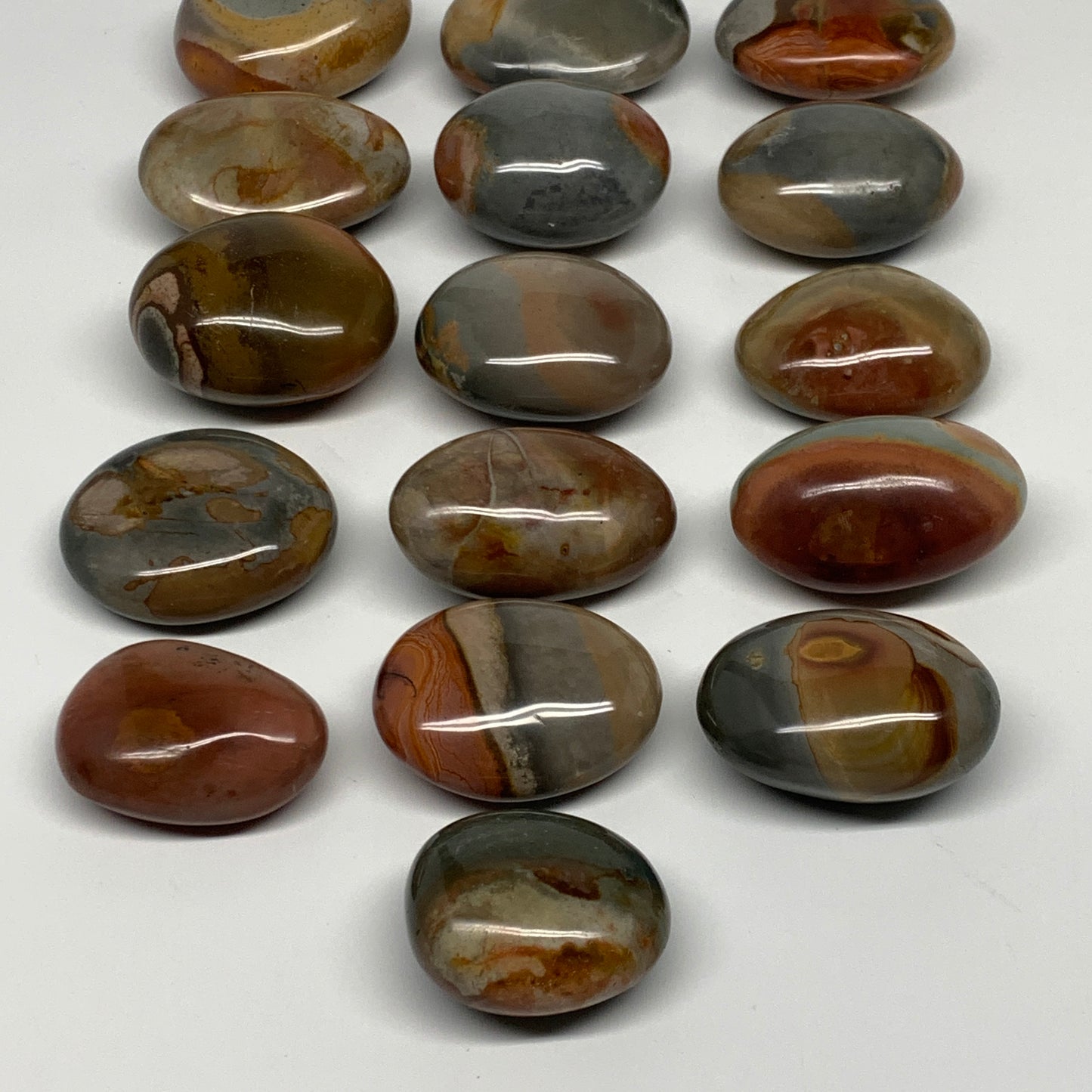 2.2 lb, 1.6"-2.2", 16 pcs, Polychrome Jasper Palm-Stone Polished Reiki Crystal,