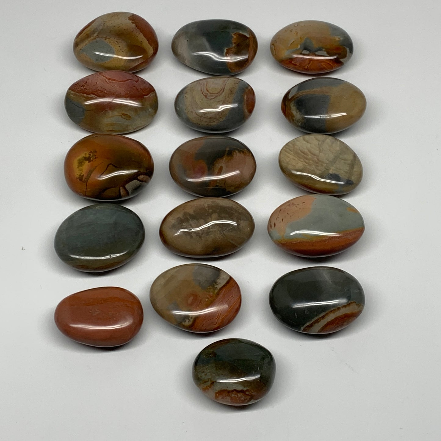 2.2 lb, 1.6"-2.2", 16 pcs, Polychrome Jasper Palm-Stone Polished Reiki Crystal,