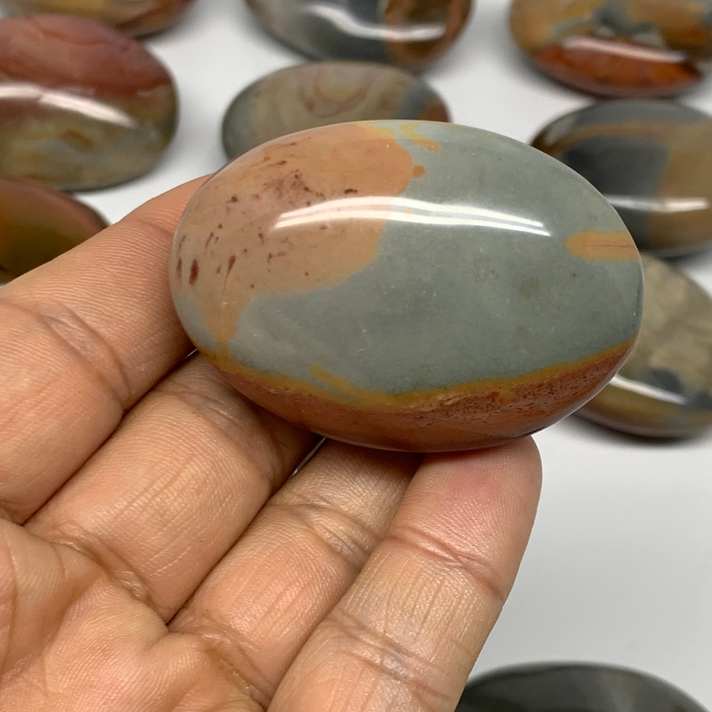 2.2 lb, 1.6"-2.2", 16 pcs, Polychrome Jasper Palm-Stone Polished Reiki Crystal,