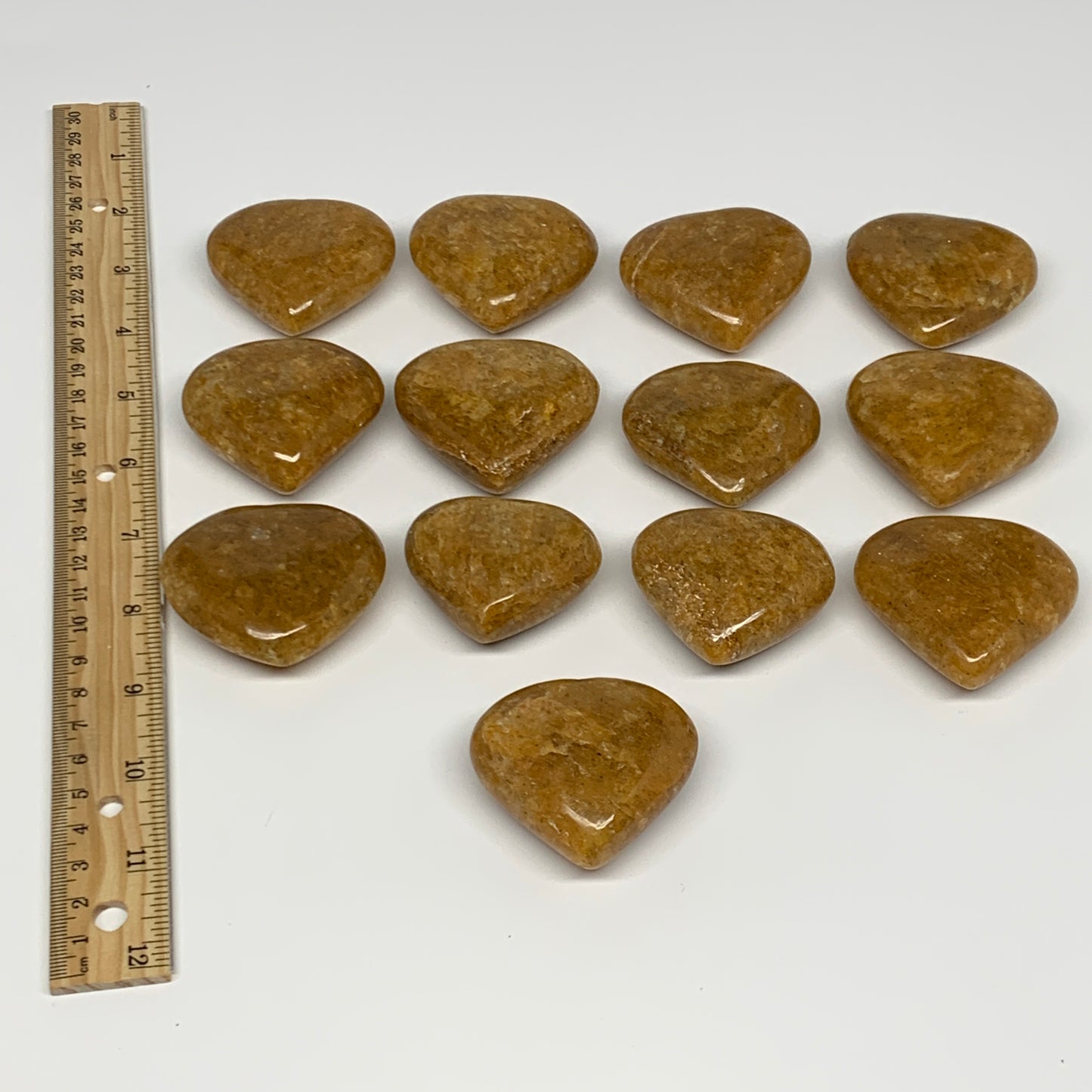 1000g (2.2 lbs) ,13 pcs, 1.7"- 2.1", Golden Quartz Hearts from Brazil, B27091