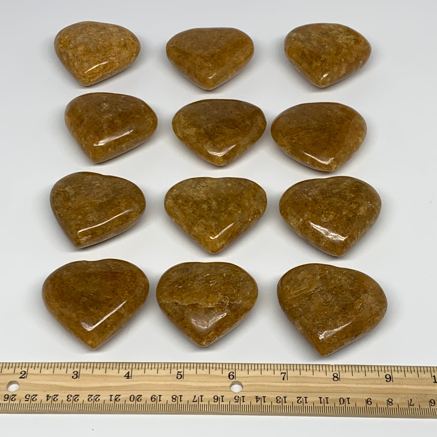 1020g (2.2 lbs) ,12 pcs, 1.9"- 2.1", Golden Quartz Hearts from Brazil, B27092