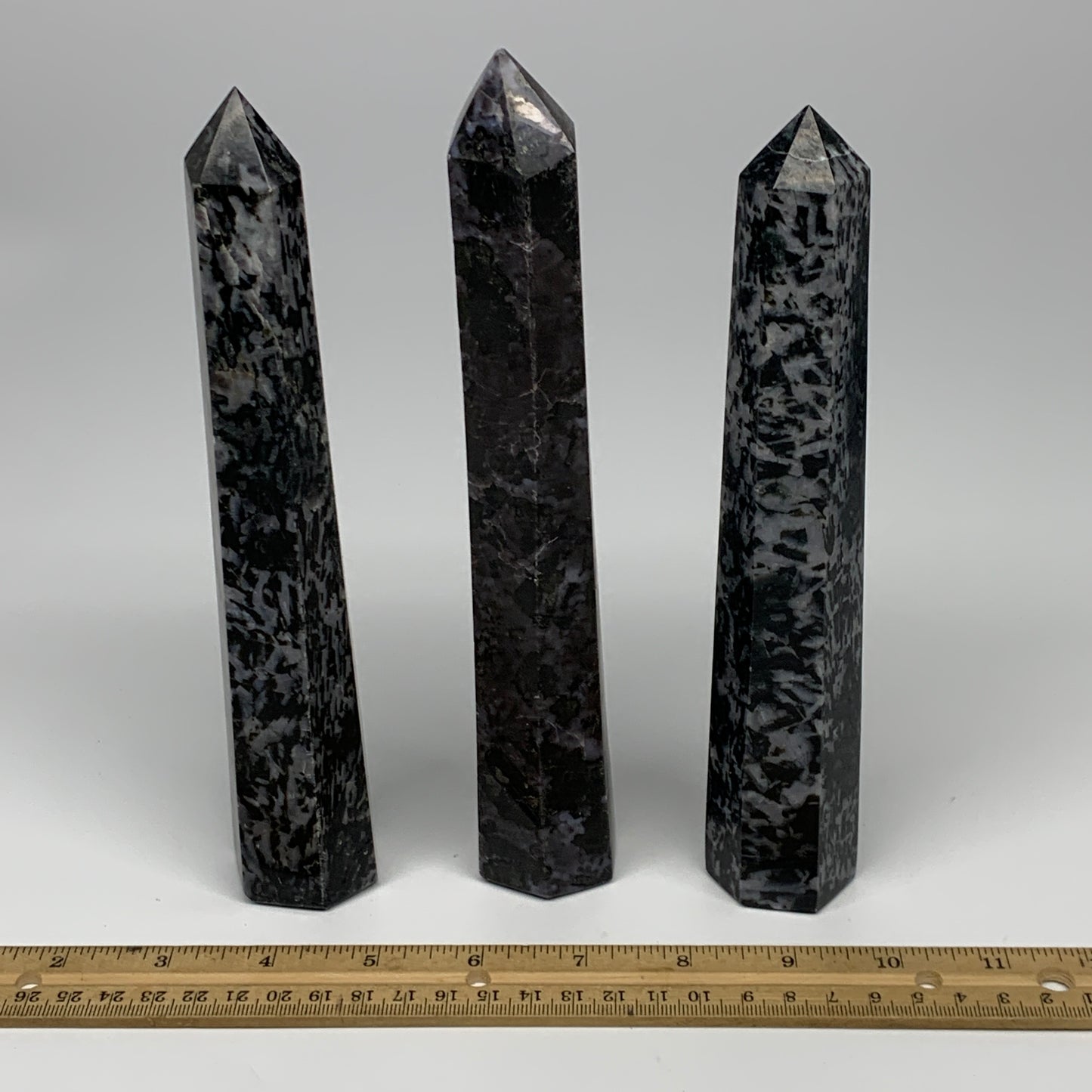 1320 grams, 8" - 8.5", 3 pcs, Indigo Gabro Merlinte Towers/Obelisks, B21445