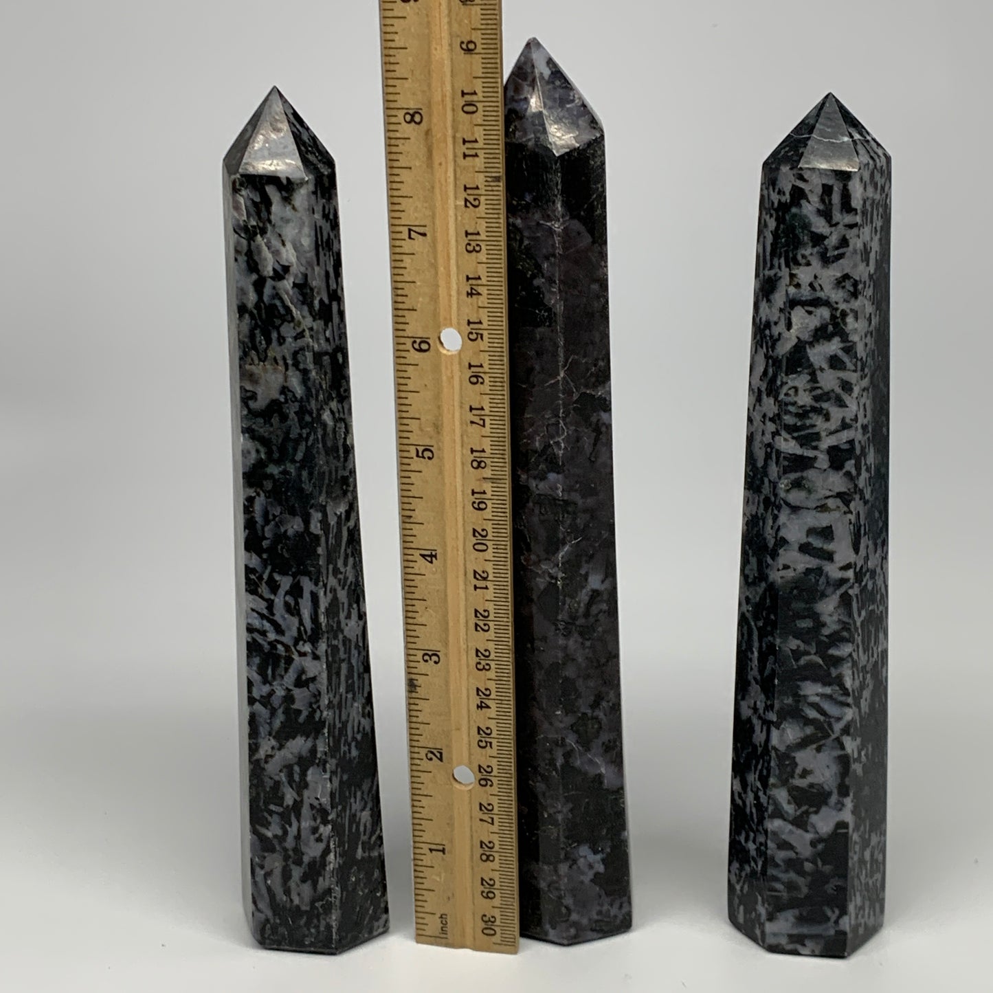 1320 grams, 8" - 8.5", 3 pcs, Indigo Gabro Merlinte Towers/Obelisks, B21445