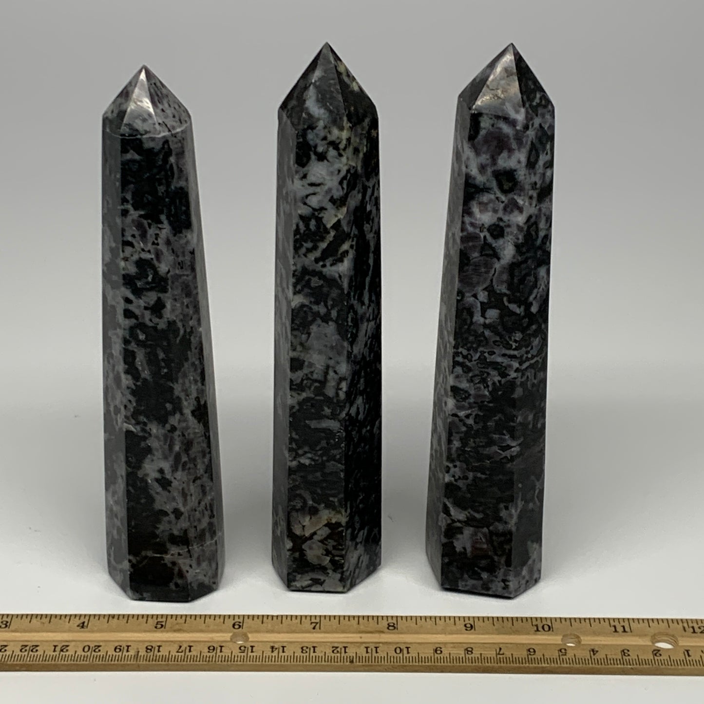 1295 grams, 7.4" - 7.6", 3 pcs, Indigo Gabro Merlinte Towers/Obelisks, B21443