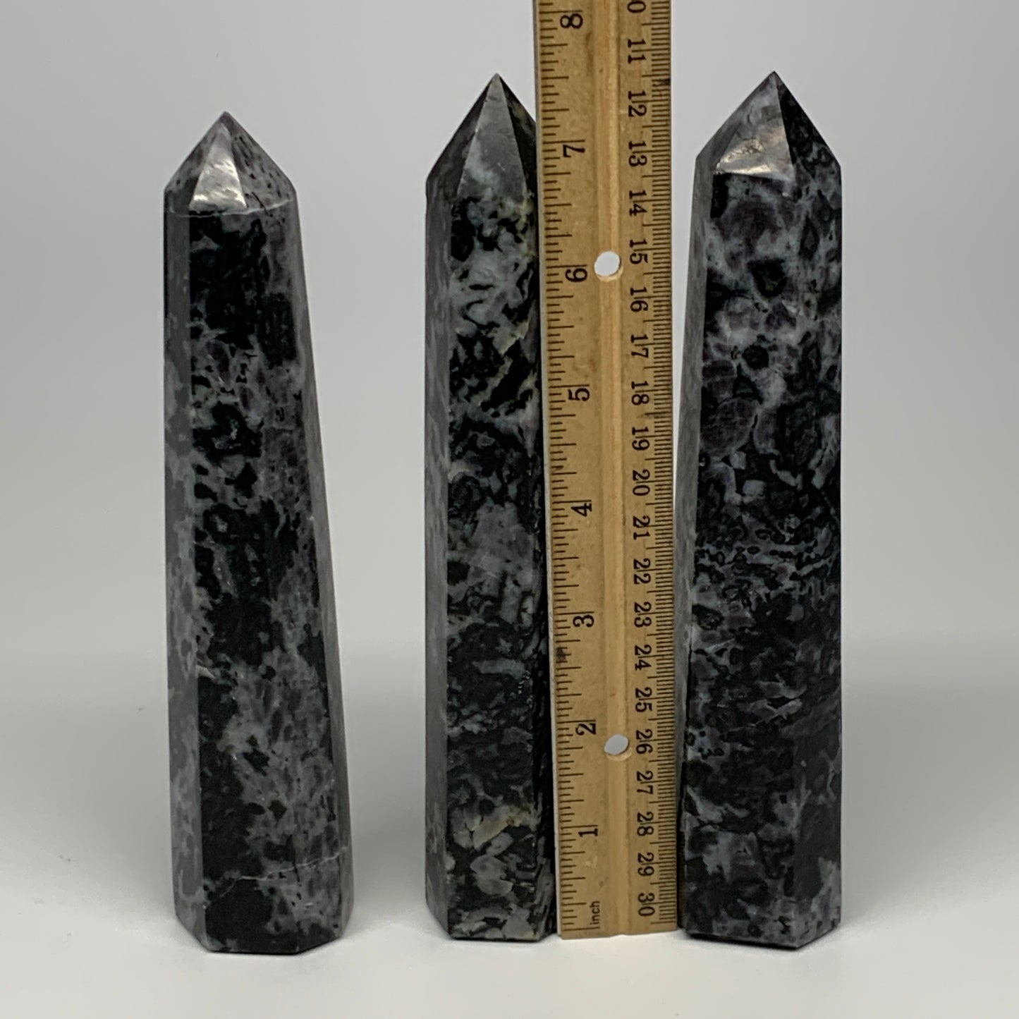 1295 grams, 7.4" - 7.6", 3 pcs, Indigo Gabro Merlinte Towers/Obelisks, B21443