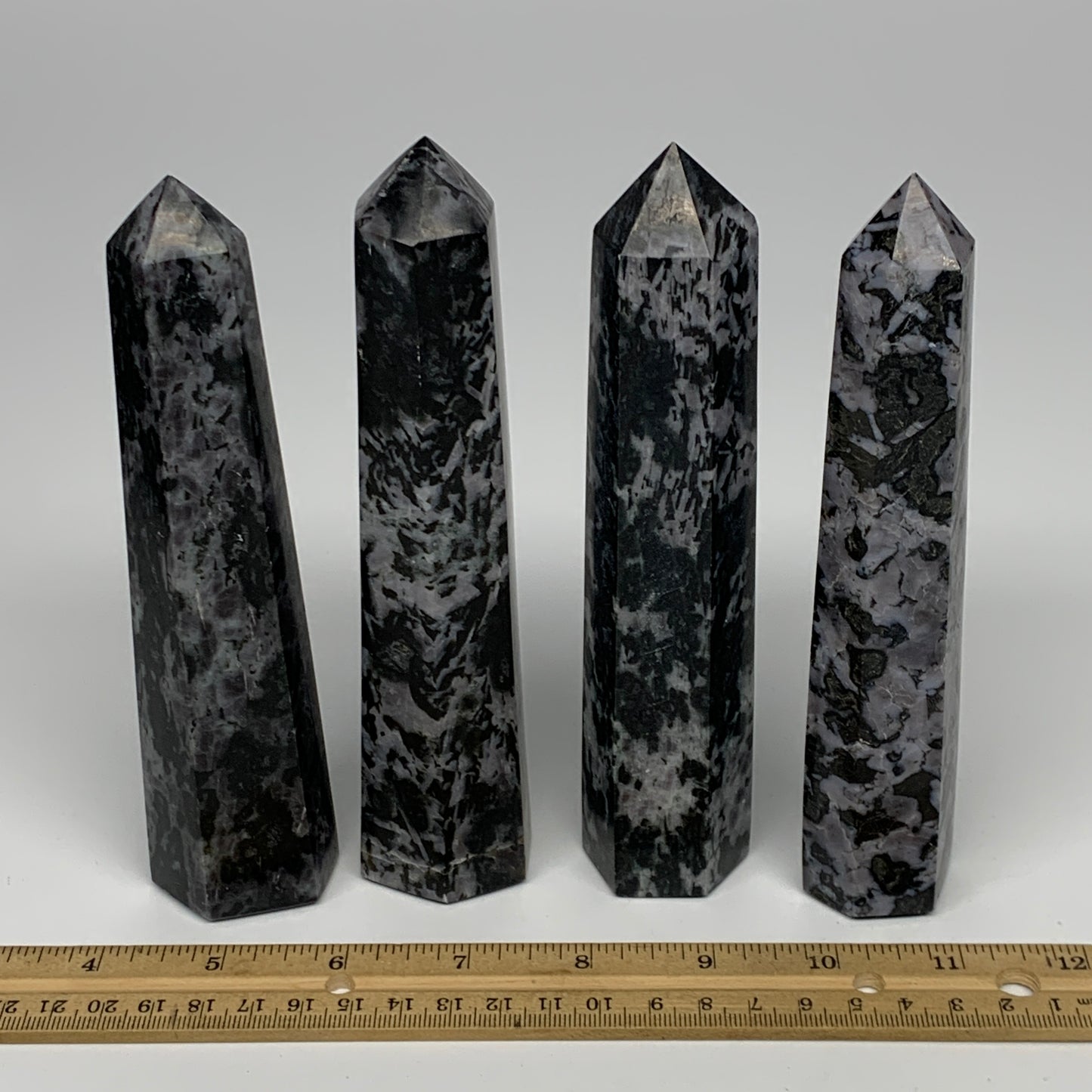1325 grams, 6.5" -6.7", 4 pcs, Indigo Gabro Merlinte Towers/Obelisks, B21450