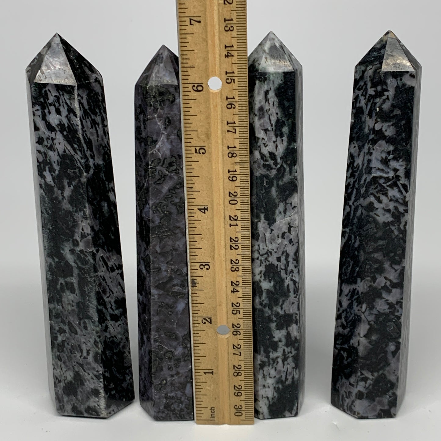 1280 grams, 6.5" -6.75", 4 pcs, Indigo Gabro Merlinte Towers/Obelisks, B21449