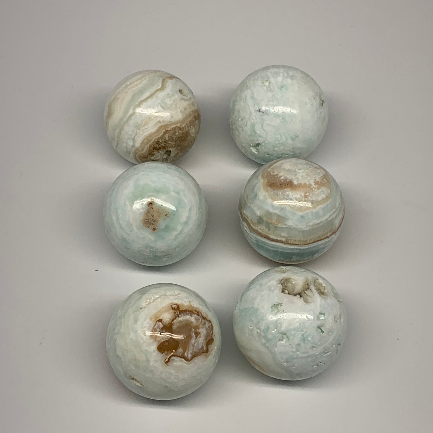 2.2 lbs, 1.9" - 2", 6cs Caribbean Calcite Spheres Gemstones @Afghanistan, B25191