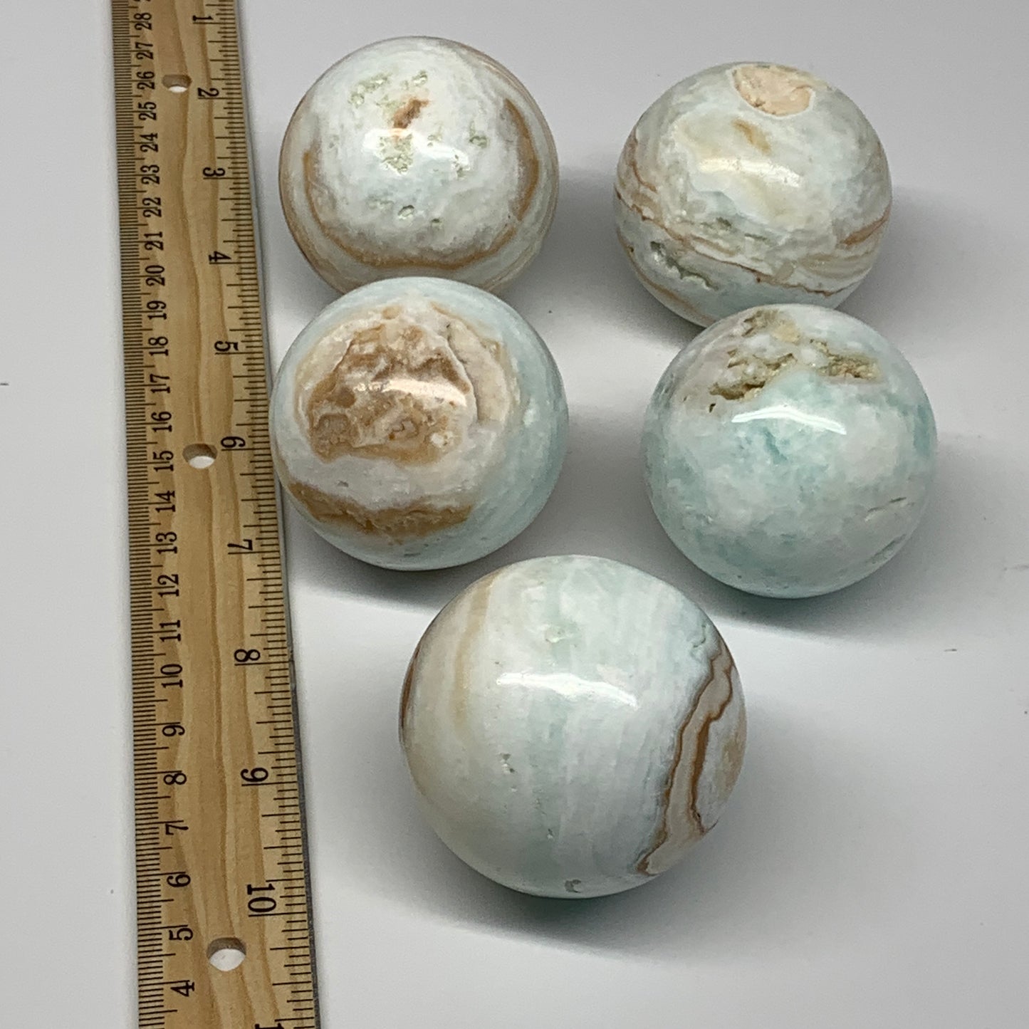 2.2 lbs, 2" - 2.1", 5pcs Caribbean Calcite Spheres Gemstones @Afghanistan, B2519