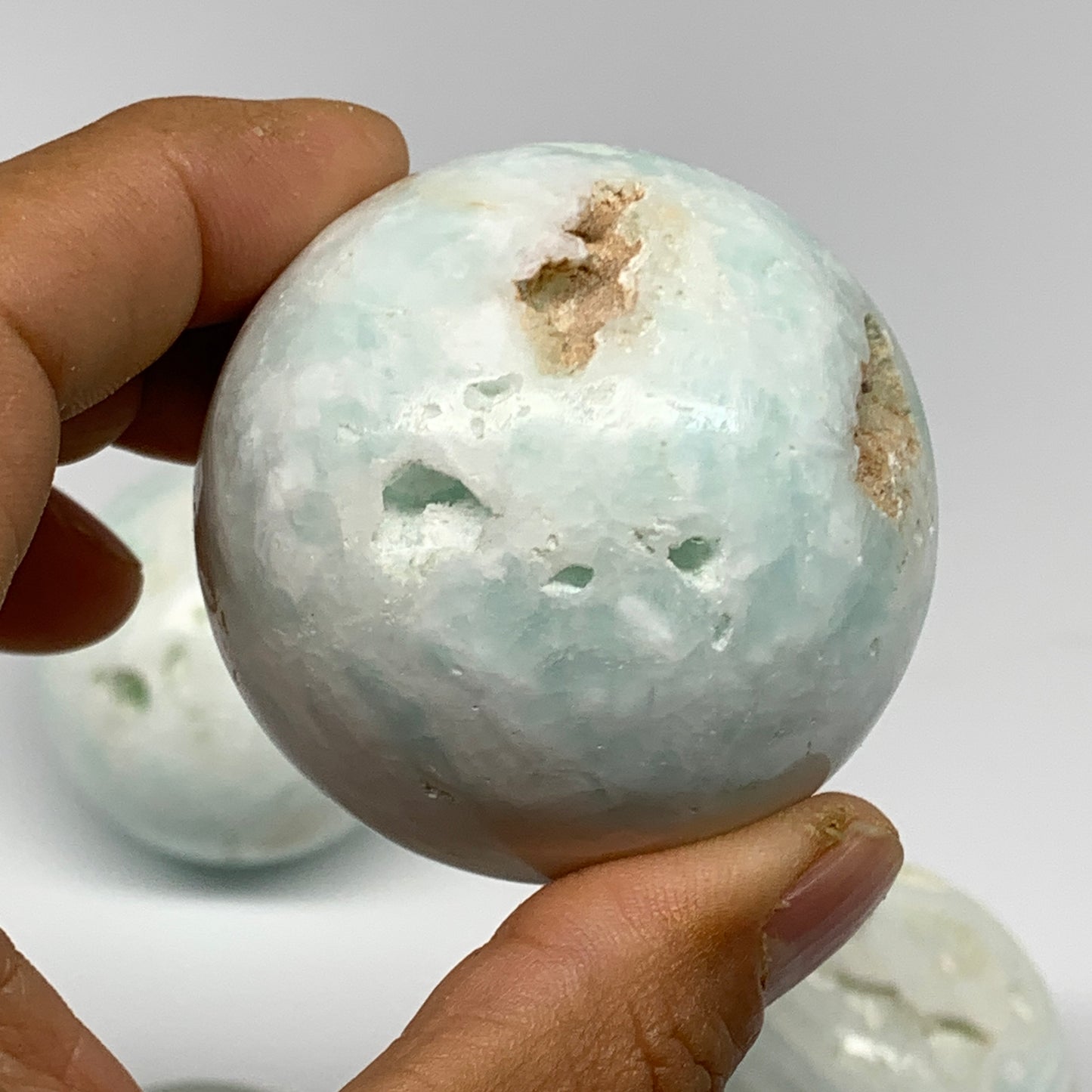 2.2 lbs, 2" - 2.1", 5pcs Caribbean Calcite Spheres Gemstones @Afghanistan, B2519