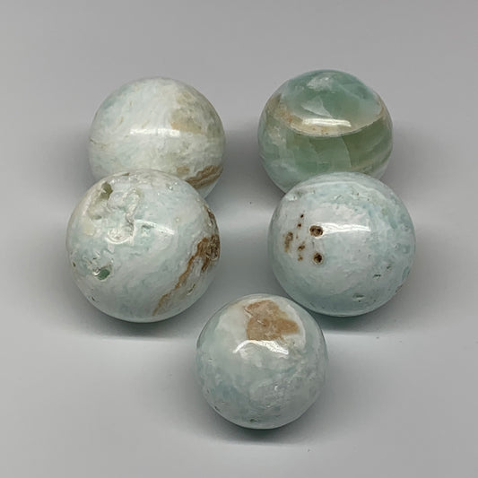 2.2 lbs, 1.7" - 2.2", 5pcs Caribbean Calcite Spheres Gemstones @Afghanistan, B25