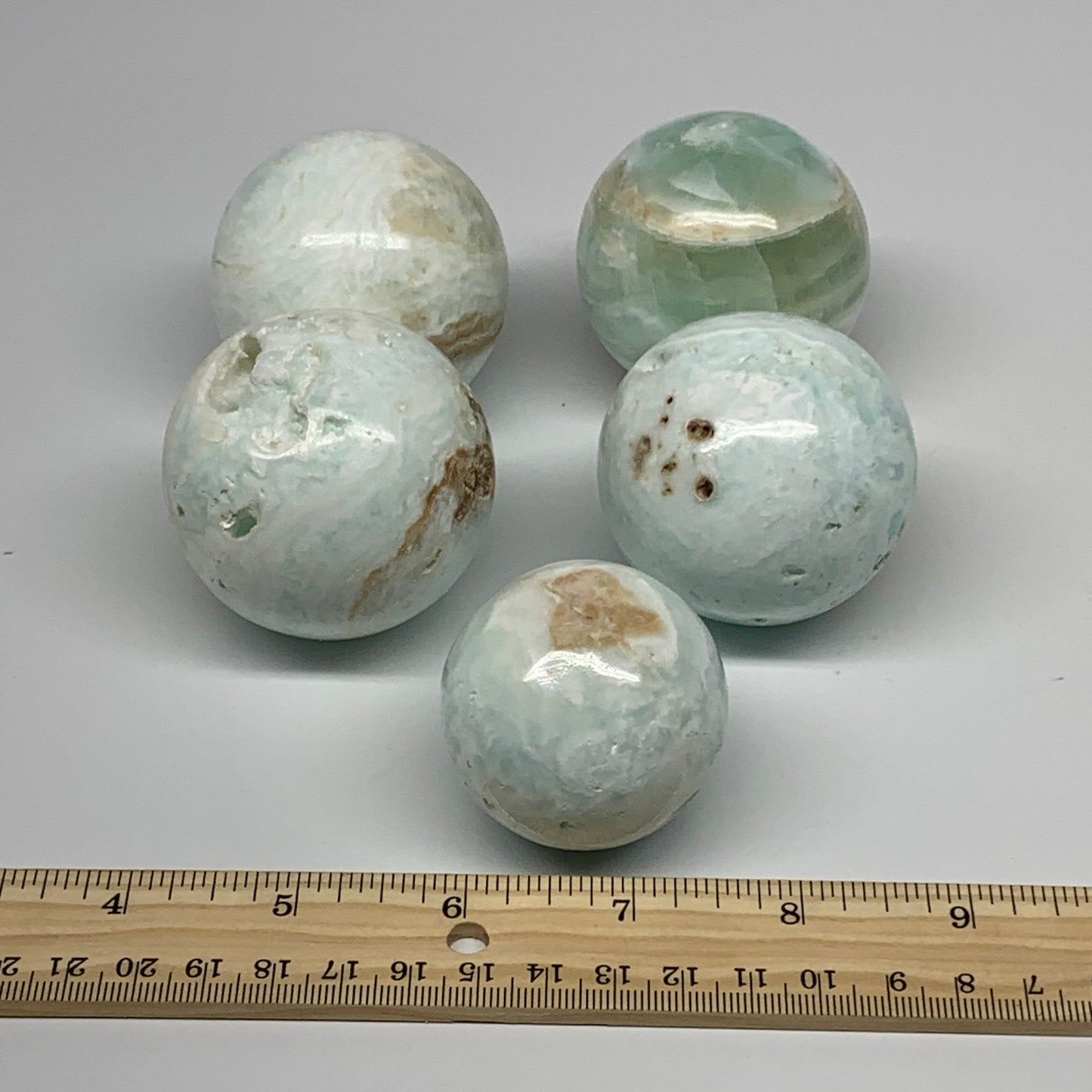 2.2 lbs, 1.7" - 2.2", 5pcs Caribbean Calcite Spheres Gemstones @Afghanistan, B25