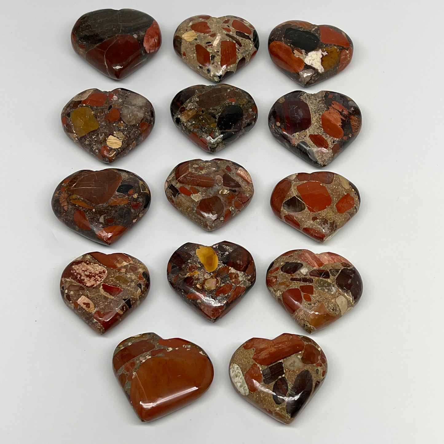 855g (1.88 lbs) , 14 pcs, 1.7"- 2", Multi-Color Jasper Hearts from India, B21954