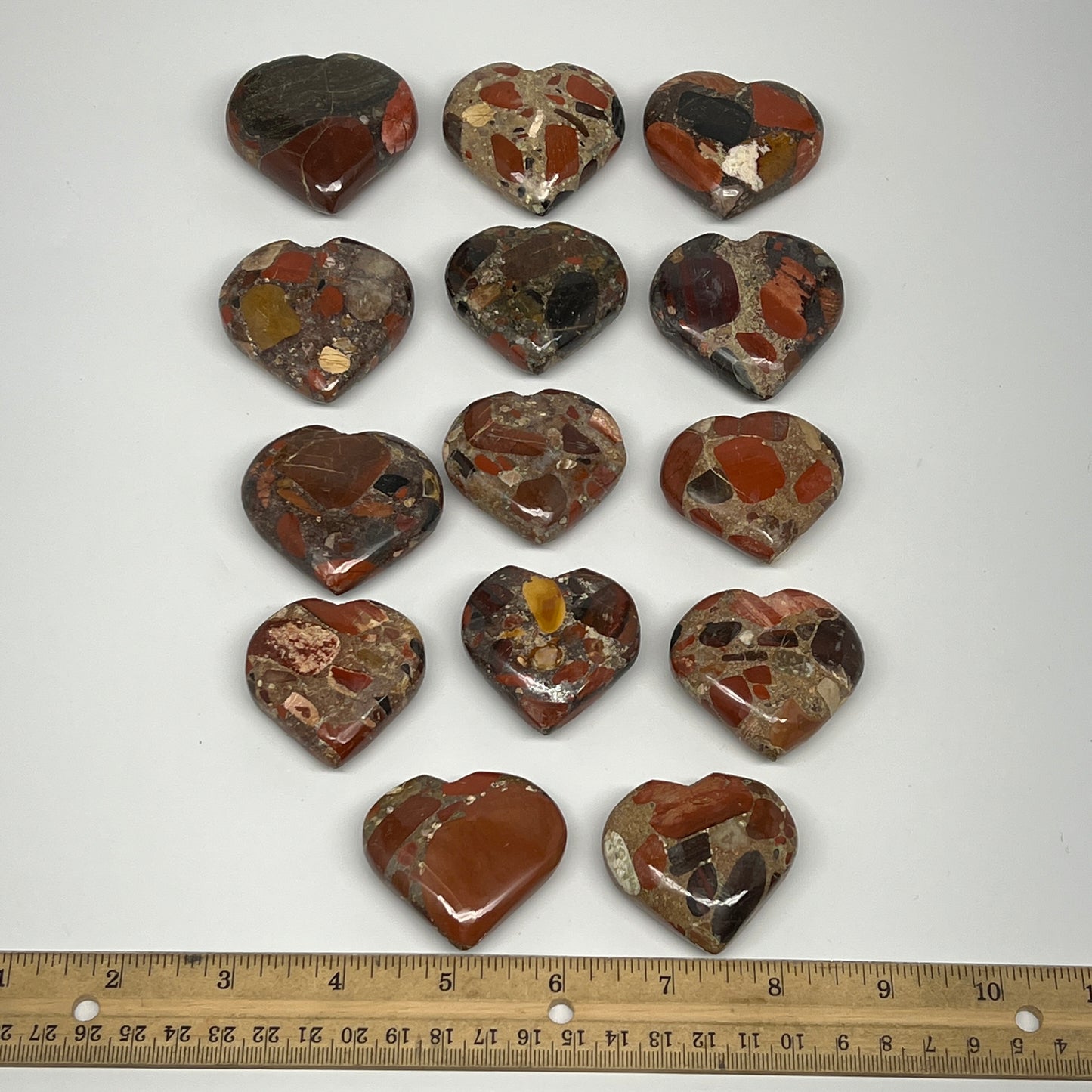 855g (1.88 lbs) , 14 pcs, 1.7"- 2", Multi-Color Jasper Hearts from India, B21954