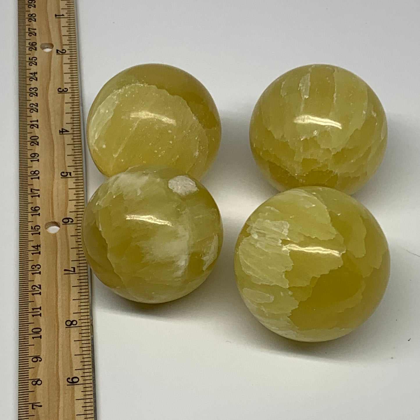 2.2 lbs, 2.1"-2.4", 4pcs Lemon Calcite Spheres Gemstones @Afghanistan, B26021