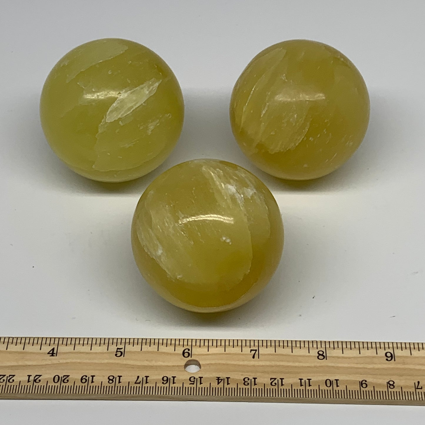 2.2 lbs, 2.3"-2.4", 3pcs Lemon Calcite Spheres Gemstones @Afghanistan, B26022