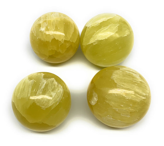 2.2 lbs, 2.1"-2.3", 4pcs Lemon Calcite Spheres Gemstones @Afghanistan, B26023